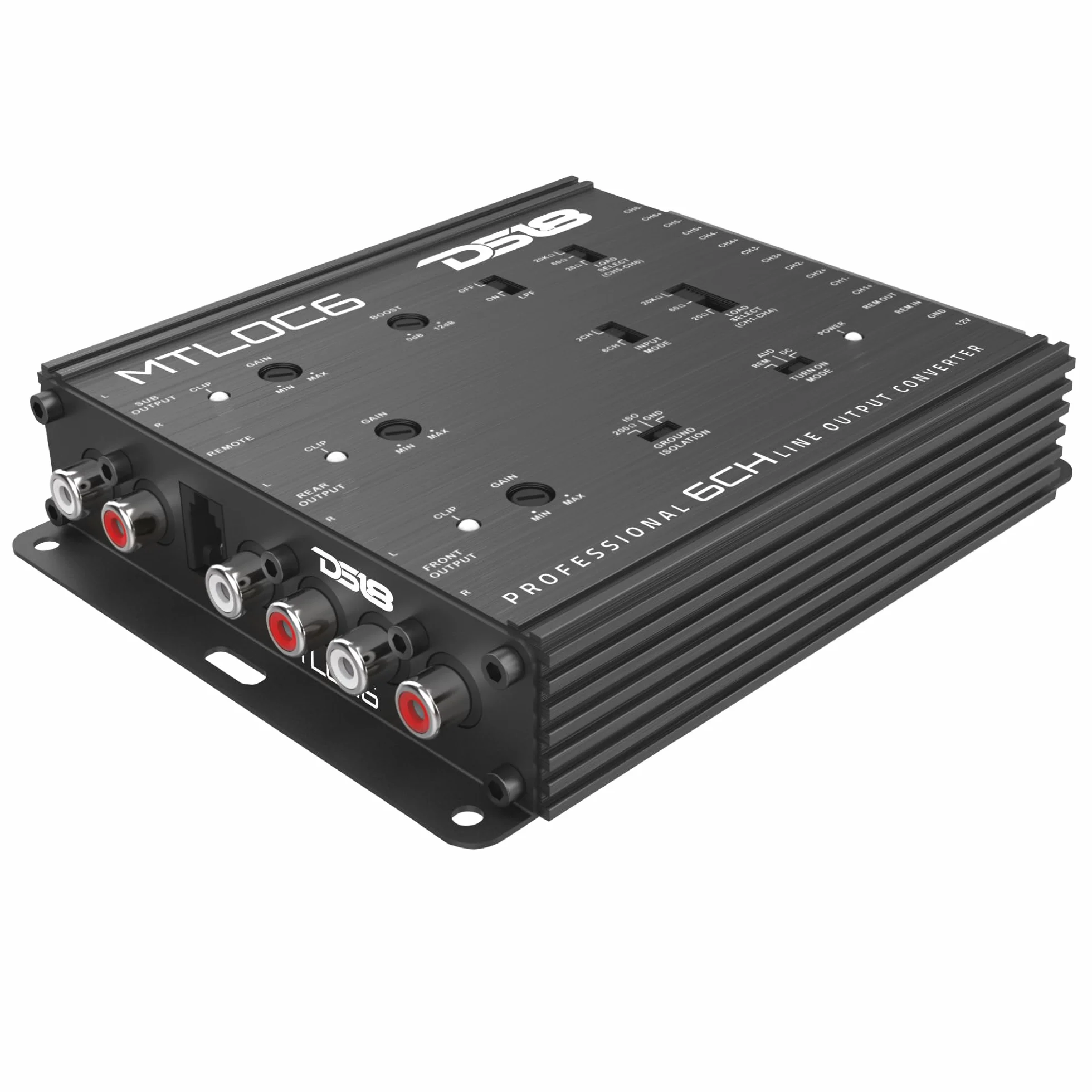 DS18 MTLOC6 - Convertidor de salida de línea de 6 canales de alto a bajo con encendido remoto | Impedancia de entrada seleccionable de 20/60/20 kΩ | Carcasa de aluminio con refuerzo de graves (0-12 dB