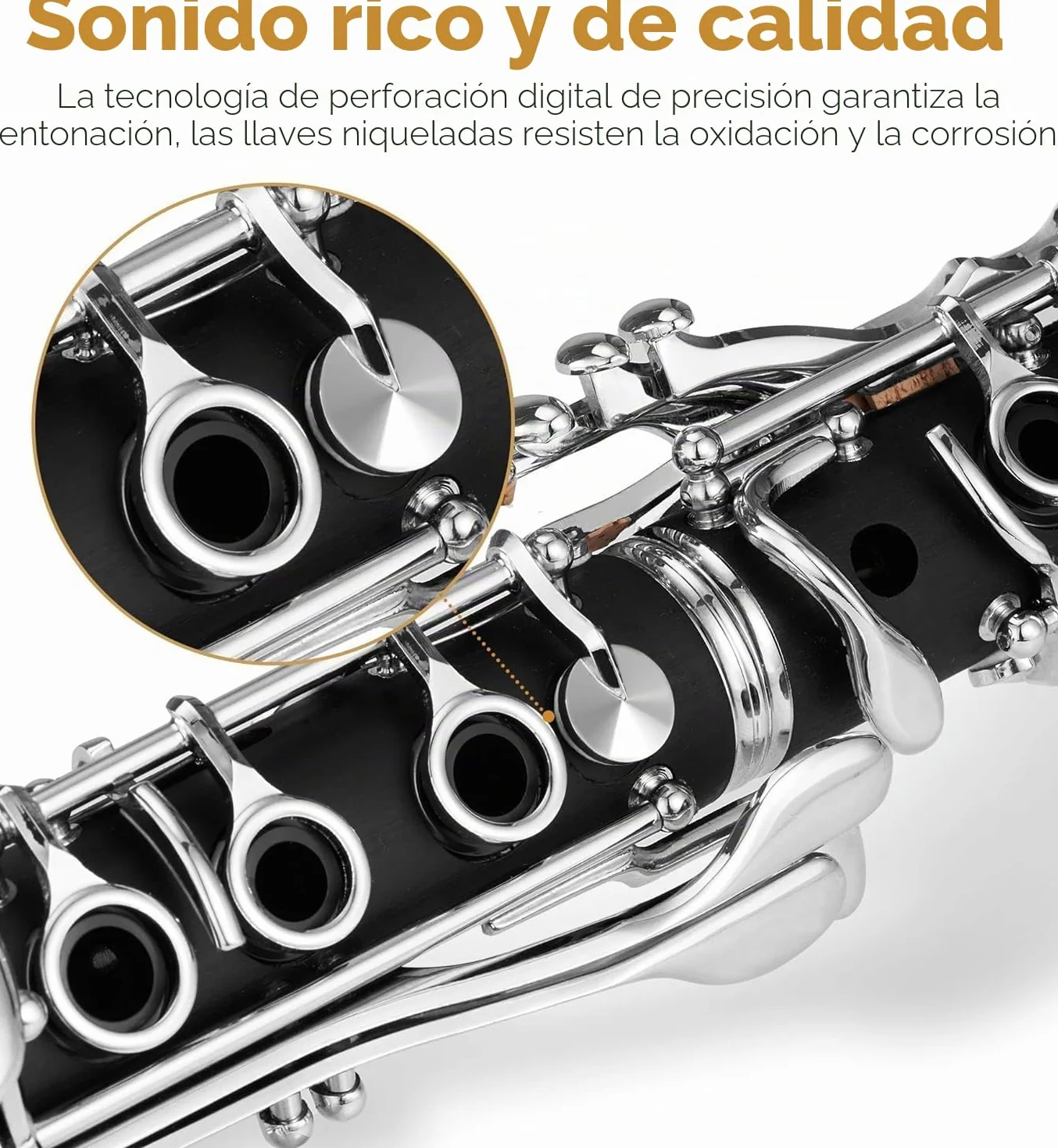 Vangoa B Flat Clarinet 17 llaves de níquel para principiantes, juego de clarinete para estudiantes con boquilla 4C, kit de limpieza, estuche rígido, soporte, 10 cañas y guantes, negro