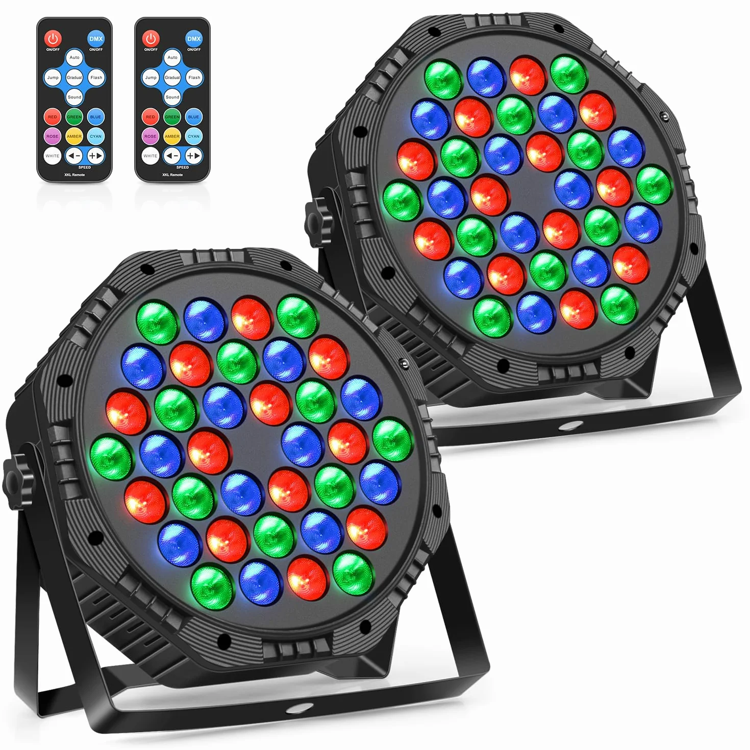 Focos LED RGB Luz Colorida con Control DMX y Mando, Luces de Discoteca, Fiesta, Conciertos y Celebraciones - 2 Piezas