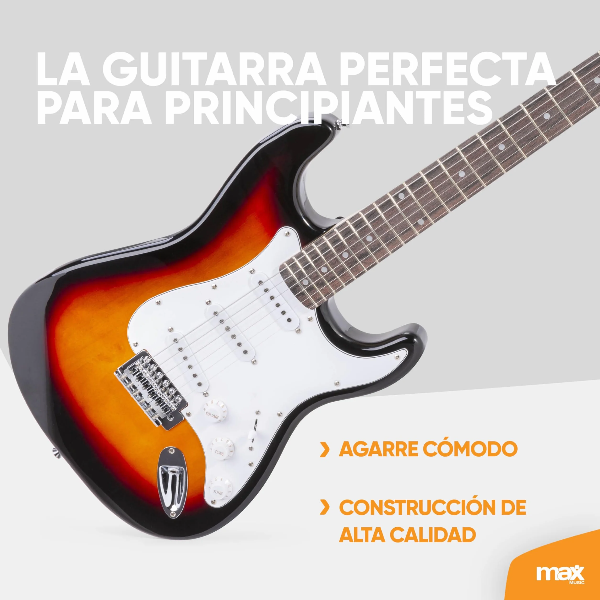 MAX GigKit kit de guitarra eléctrica, amplificador de guitarra de 40W, soporte de guitarra, funda de guitarra, afinador de guitarra, cable de instrumento, correa de guitarra y accesorios - Sunburst
