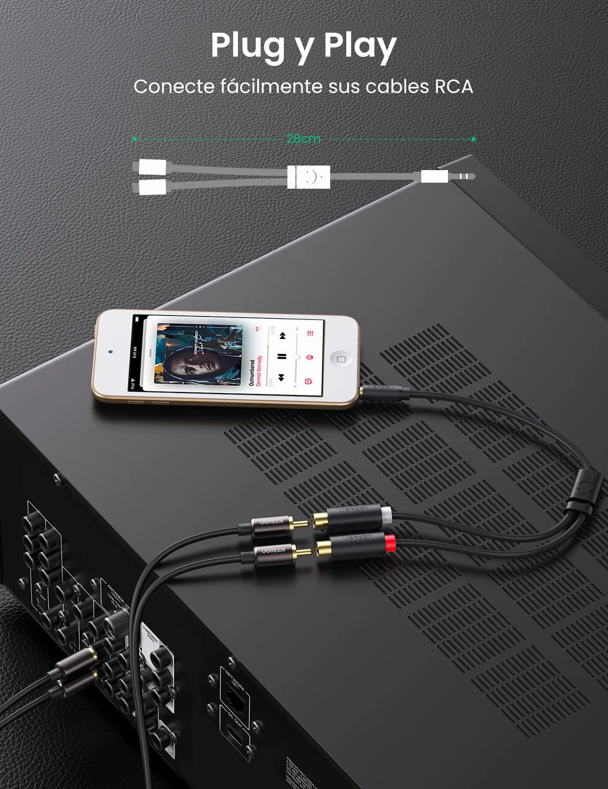 UGREEN Adaptador RCA Hembra a Minijack Cable Audio Estéreo 2RCA a Auxiliar