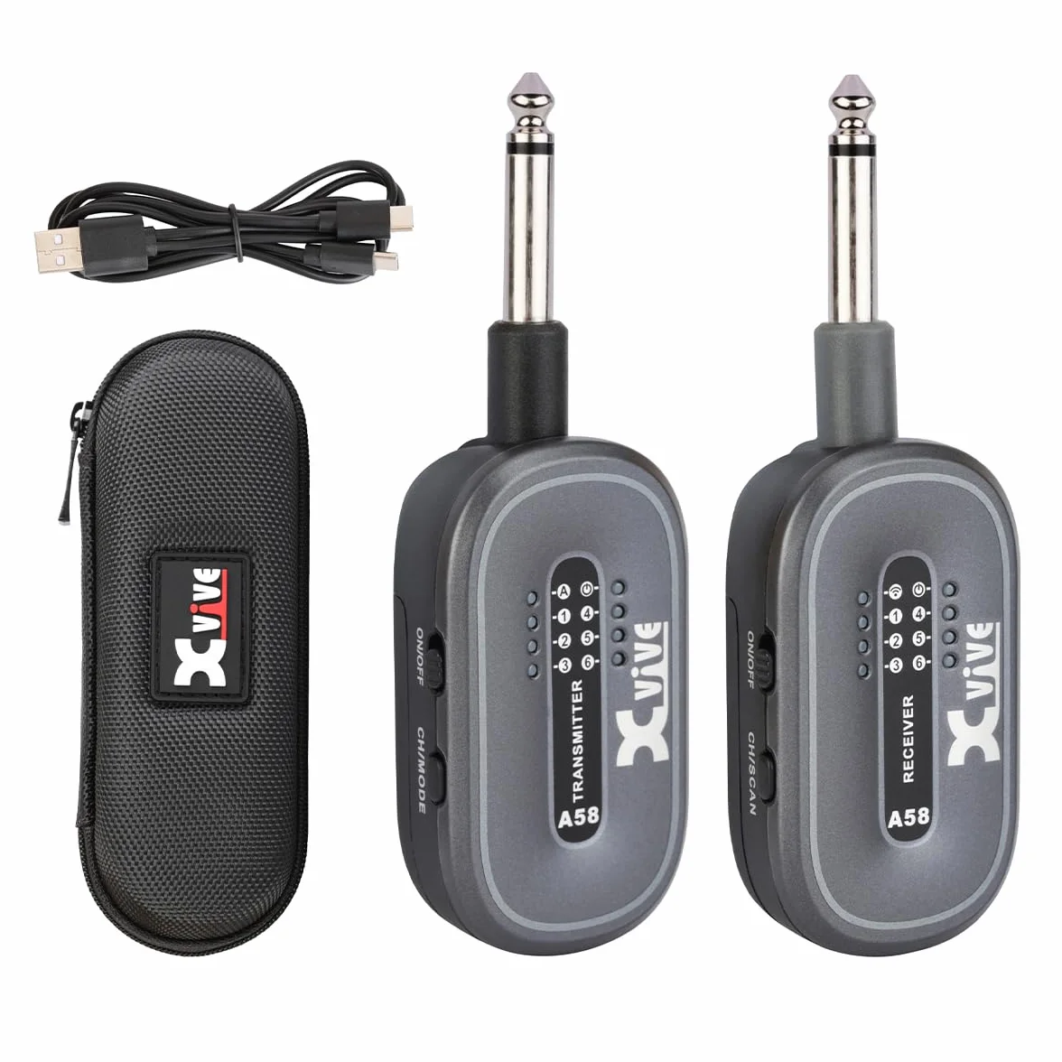 Xvive - A58-5.8GHz - Sistema de Guitarra inalámbrica con Funda, Negro