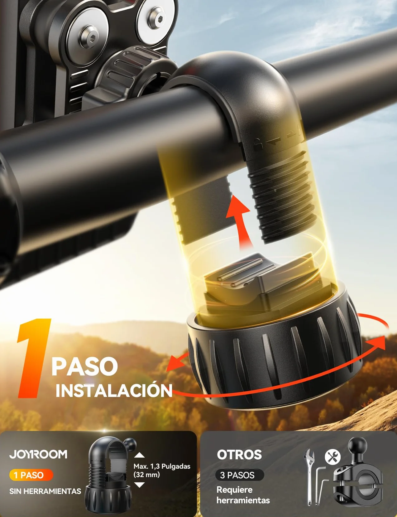 JOYROOM Universal Soporte Movil Moto Bicicleta Anti-Vibración para iPhone 17/16/15/14 Pro MAX Samsung S25/S24 Ultra Smartphones 4,7"-7"
