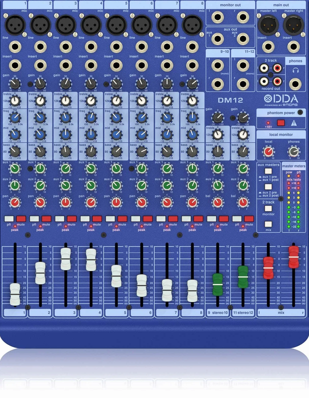 Mezclador de estudio y directo analógico Midas DM12 de 12 entradas con preamplificadores de micrófono Midas