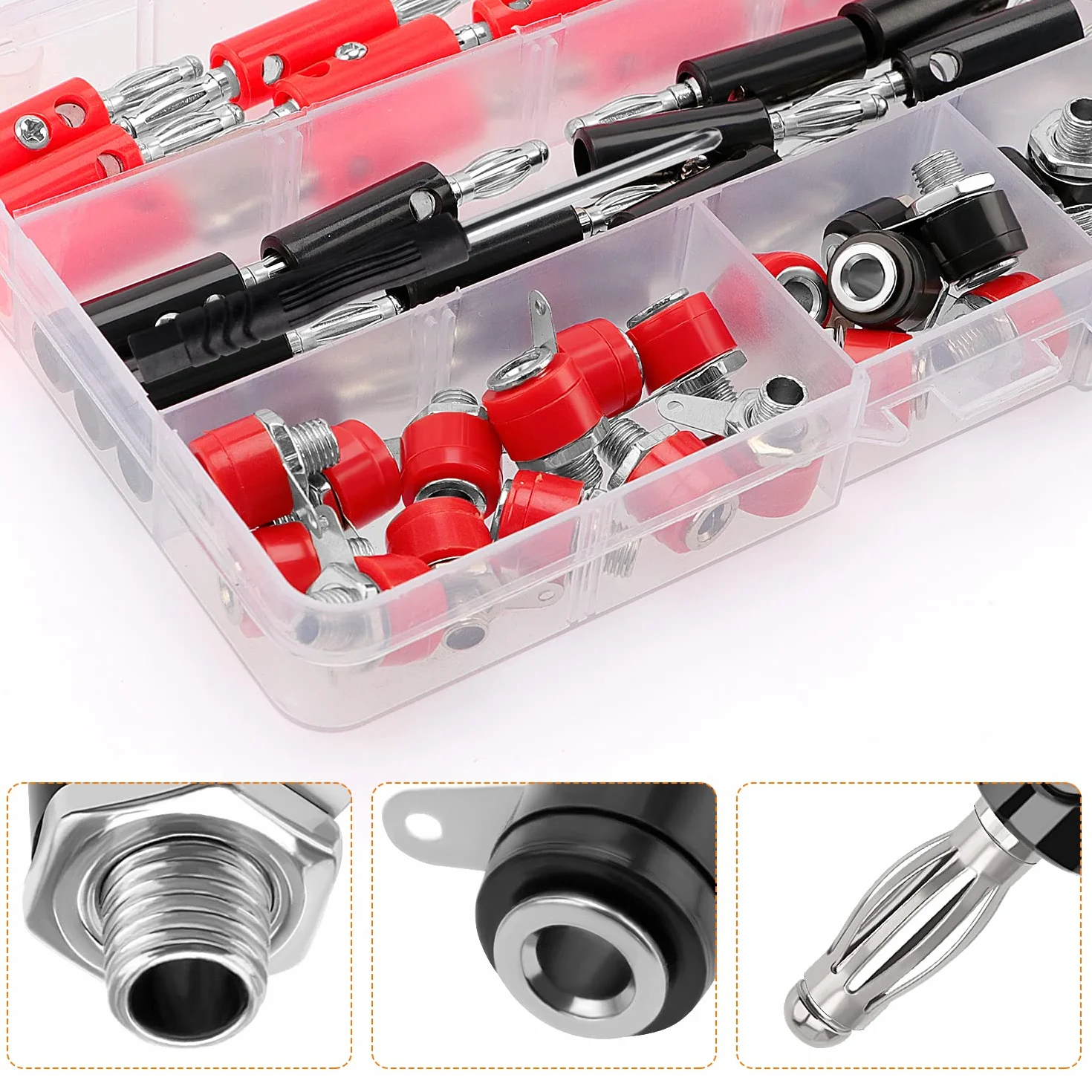Conector de Enchufe de Banana de 4mm, 60 Piezas, Terminal de Panel Banana Chapado Níquel, Rojo + Negro con Destornillador