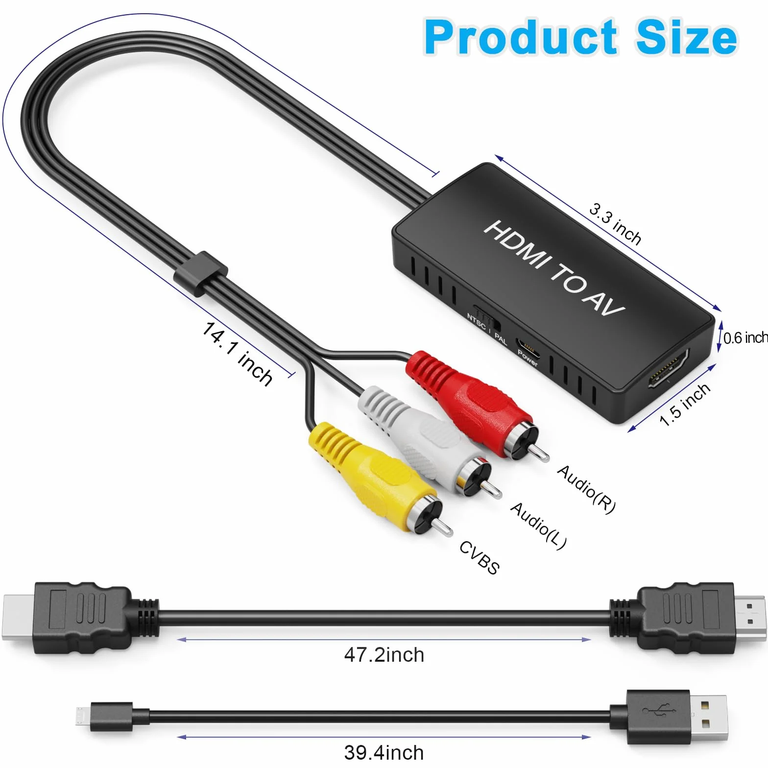 Convertidor HDMI a RCA, Adaptador HDMI a AV para TV Antigua, convertidor de Video Compuesto RCA soporta PAL/NTSC para TV Stick, Roku, Android Box, DVD