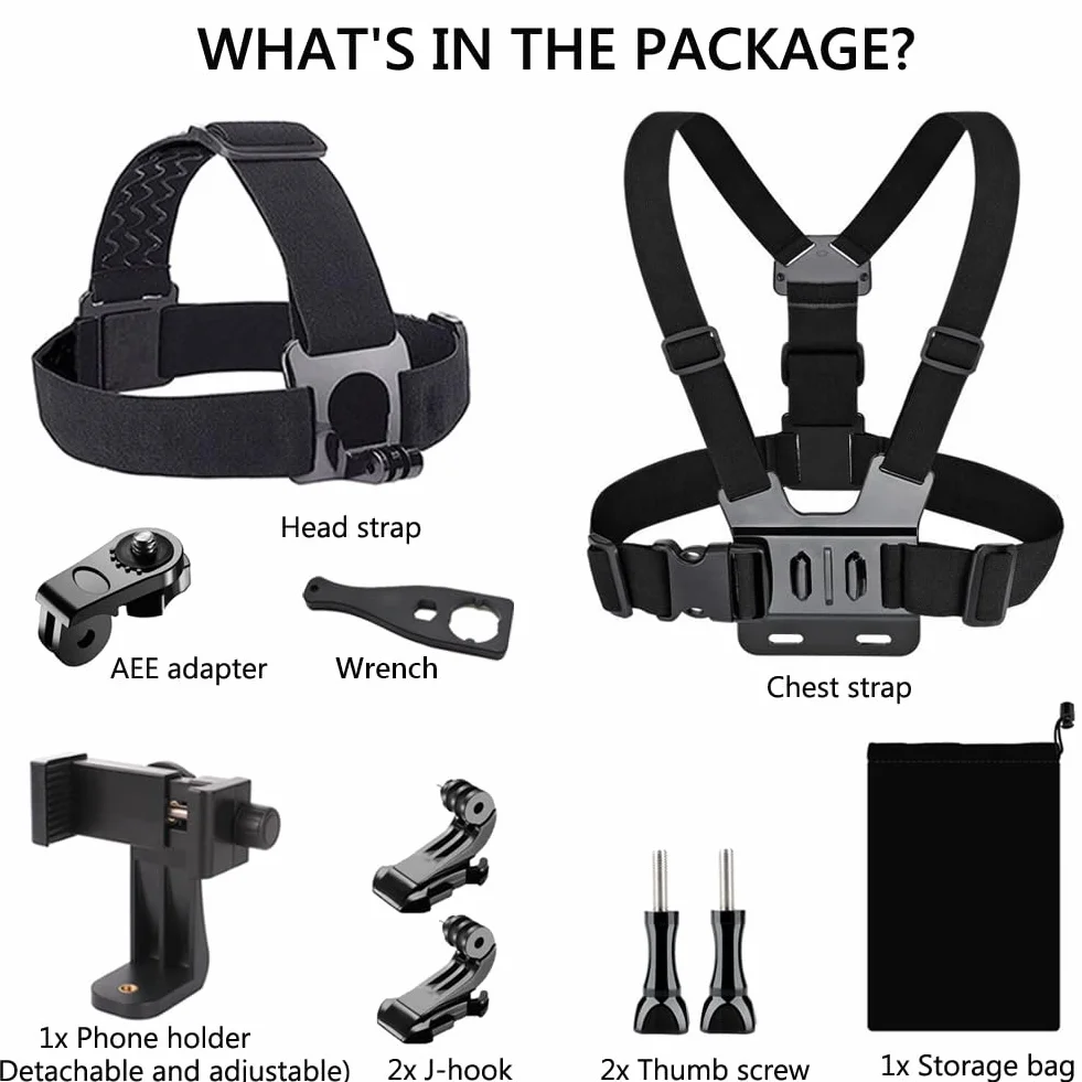 Arnés de Pecho Soporte de Pecho, Arnés de Cabeza para Action CAM, Arnés de Soporte de Teléfono + Correa de Cabeza Compatible con GoPro y Otras Cámaras de Acción