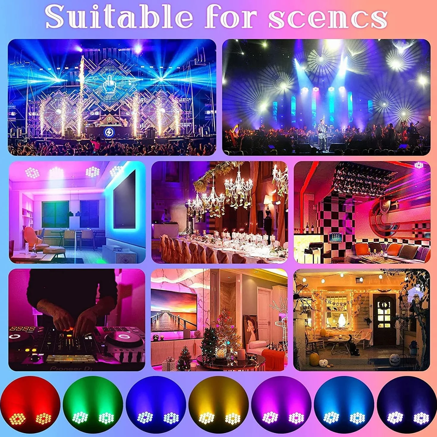 200W 18 LED Par UV+RGB de Escenario, DMX512, 8 Canales, Estroboscópica/Sonido/Modo Activo, Efecto DJ Para Espectáculos, Bares, Fiestas, Festivales de Música