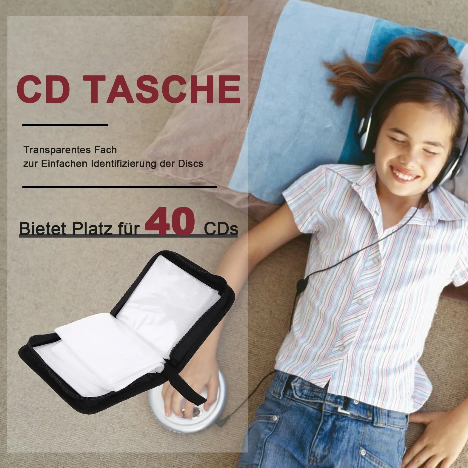 Bolsa de CD Svupue, Bolsa de Almacenamiento de Discos CD DVD para 40 Discos, Bolsa de Almacenamiento de CD para el Coche y el Hogar, Rojo