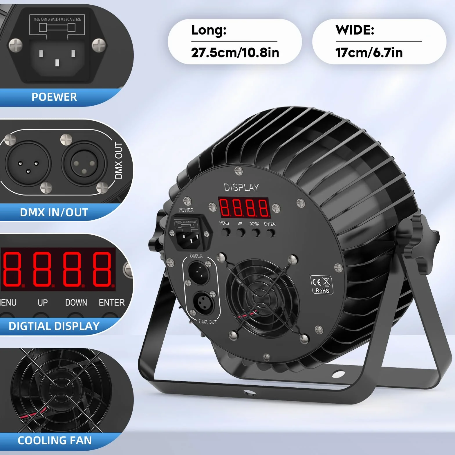RGBWA UV Focos Par LED 200W, 18 LED Luces Escenario 7/10CH con Estroboscópica y Activación Sonido, Luces Discoteca para Espectáculos Bares Fiestas Bodas Halloween