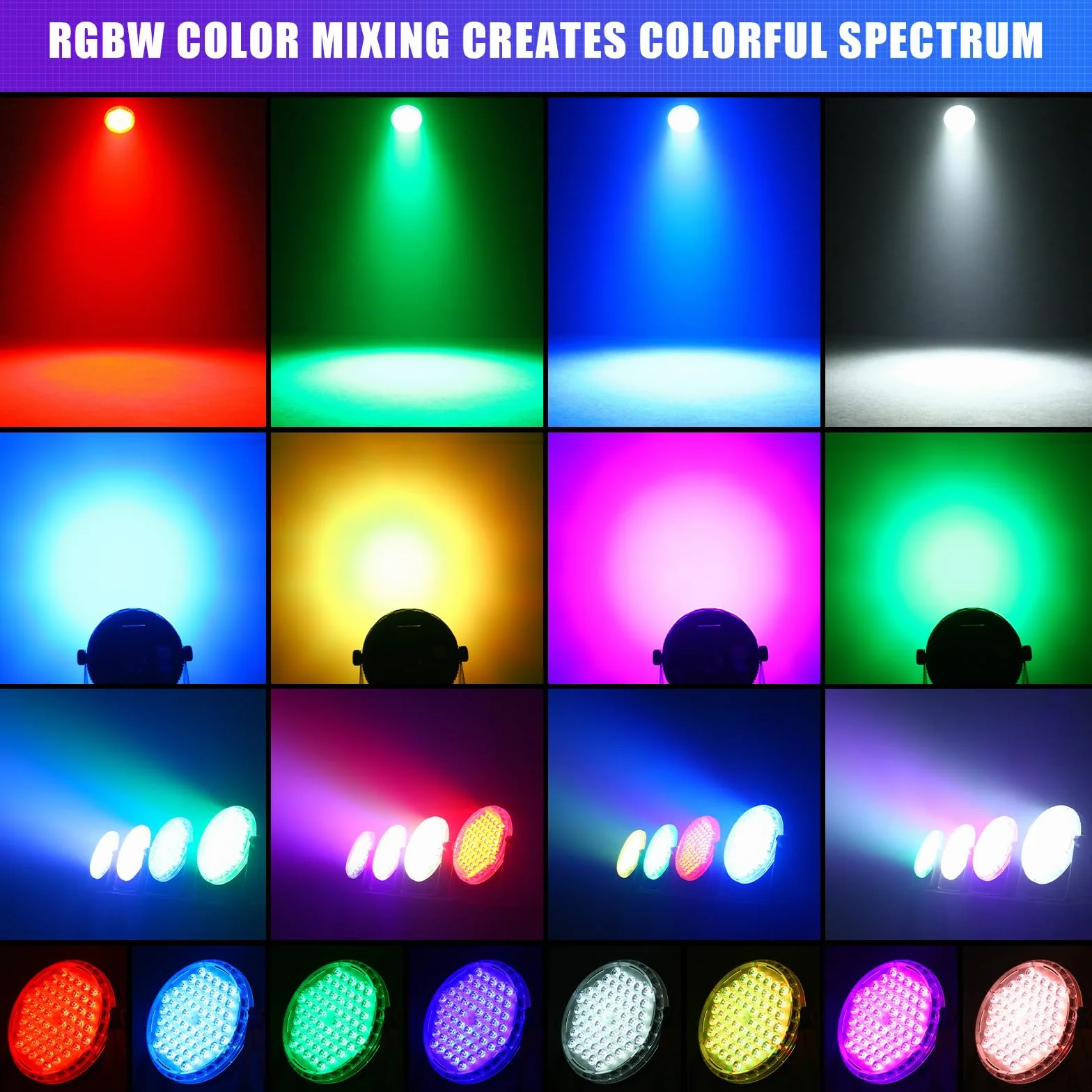 Juego de 4 focos LED Par de 120 W, 60 ledes, con mando a distancia, RGBW 4 en 1, 8CH/DMX512, LED Luces de escenario Foco de discoteca Luz de fiesta para bodas, bares, clubes, decoración