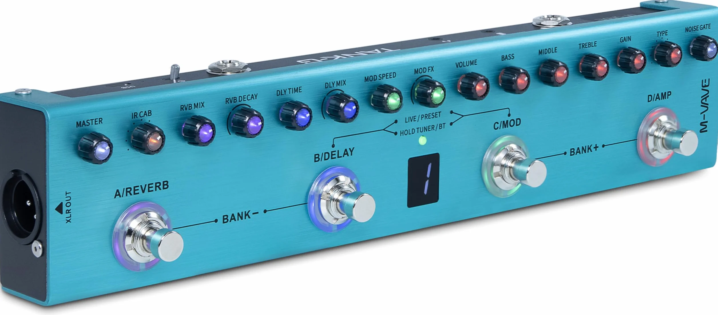 M-VAVE Pedal de guitarra TANK G V2 digital multiefecto con reverberación, retardo, MOD y amplificador, batería de litio recargable incorporada.