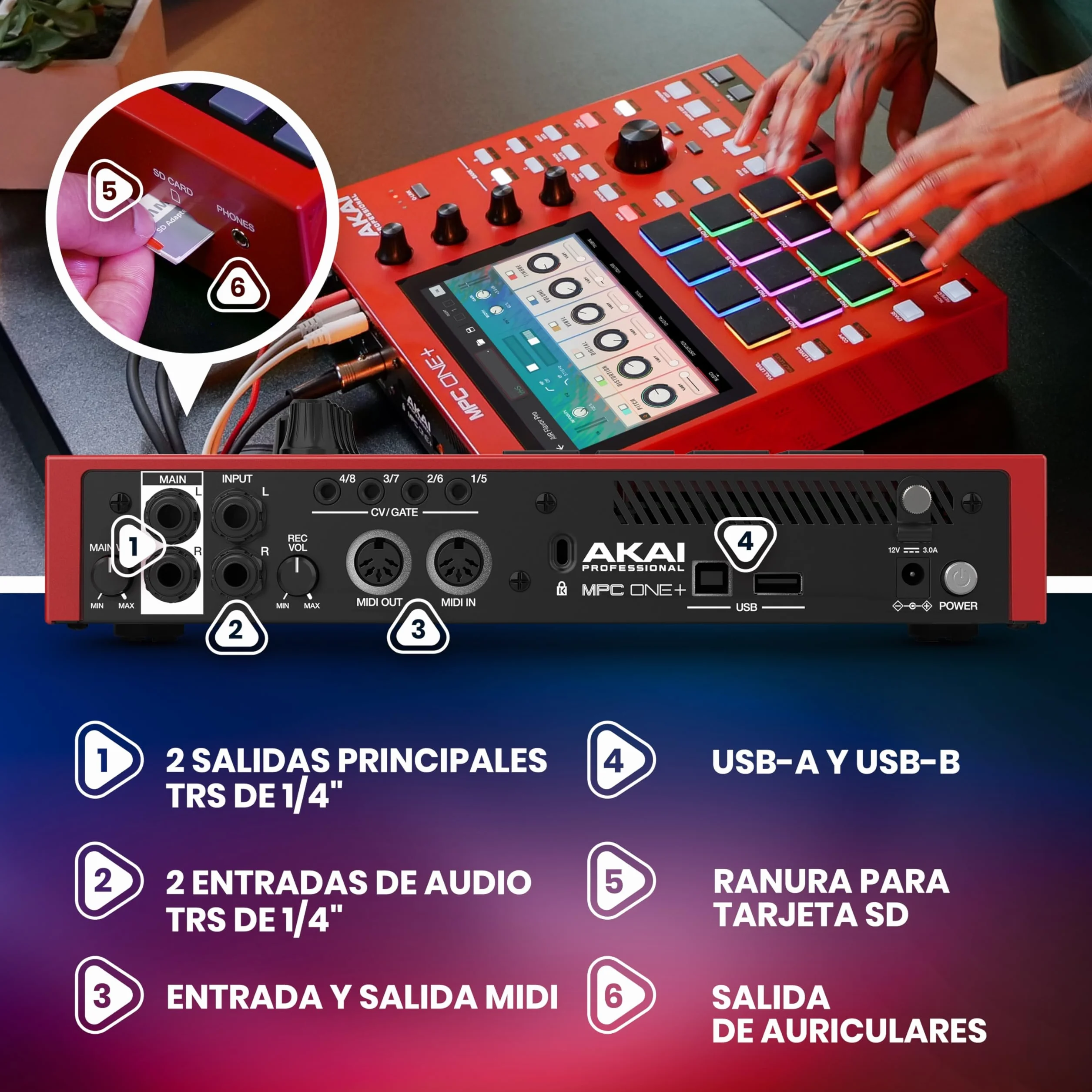 Akai Professional MPC One+ Drum Machine, Beat Maker y Controlador MIDI Autónomo con WiFi, Bluetooth, Drum Pads, Plug-ins de Sintetizador, Pantalla Táctil e Integración con Native Instruments