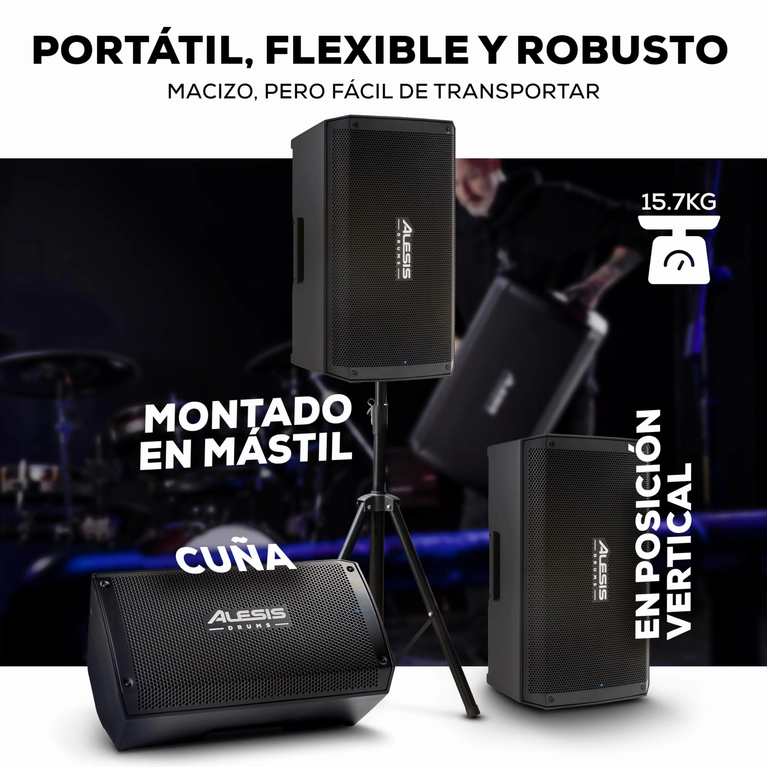 Alesis Strike Amp 12 MK2 - Altavoz Amplificador de 2500W para batería electrónica con Bluetooth, woofer 12", conmutador EQ HPF y conmutador Ground-Lift