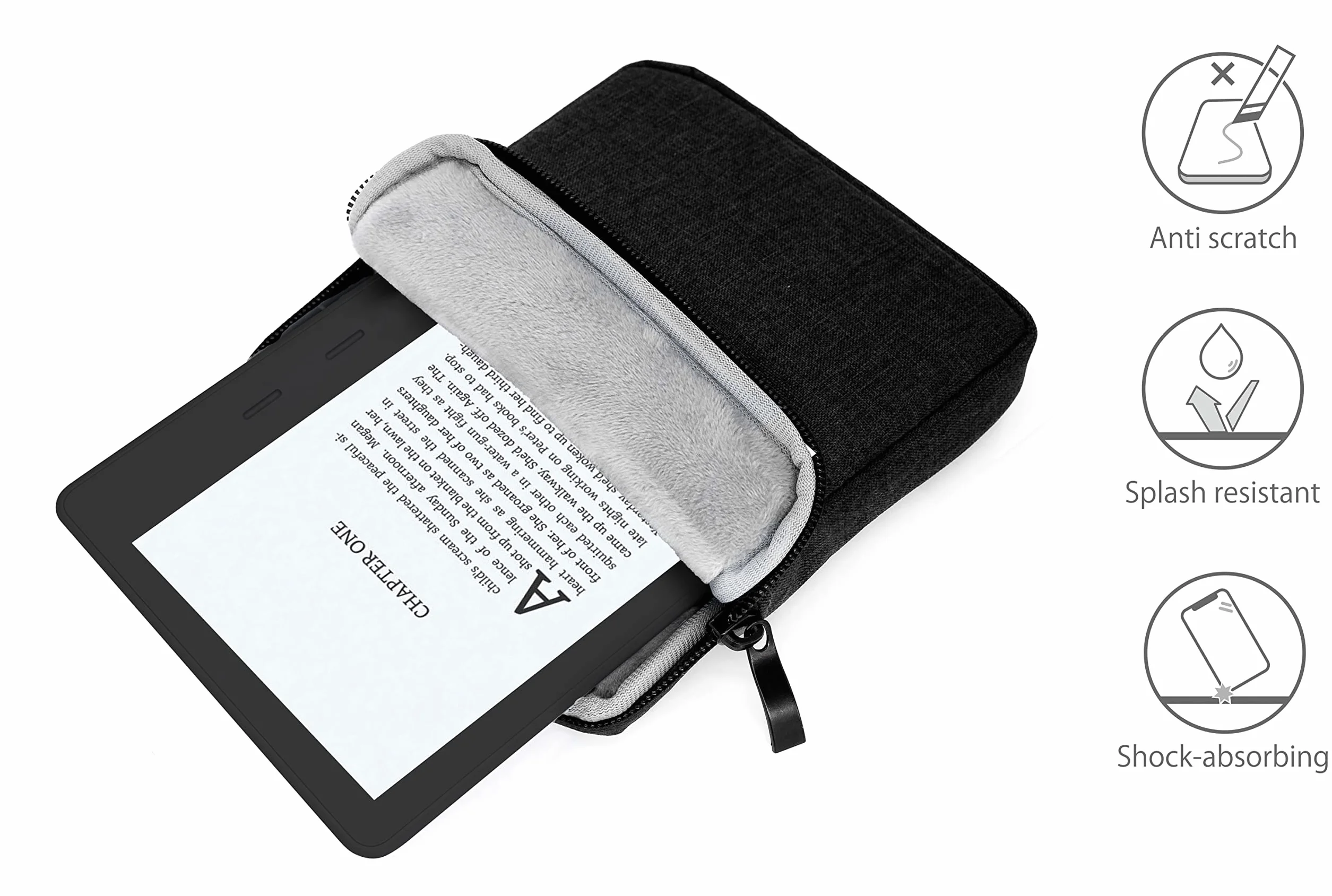 MyGadget Bolsa de Nylon para Tablet 7 Pulgadas - Estuche Acolchado 14,5 x 17 cm - Sleeve Negro para Kindle Oasis 9a & 10a Generación