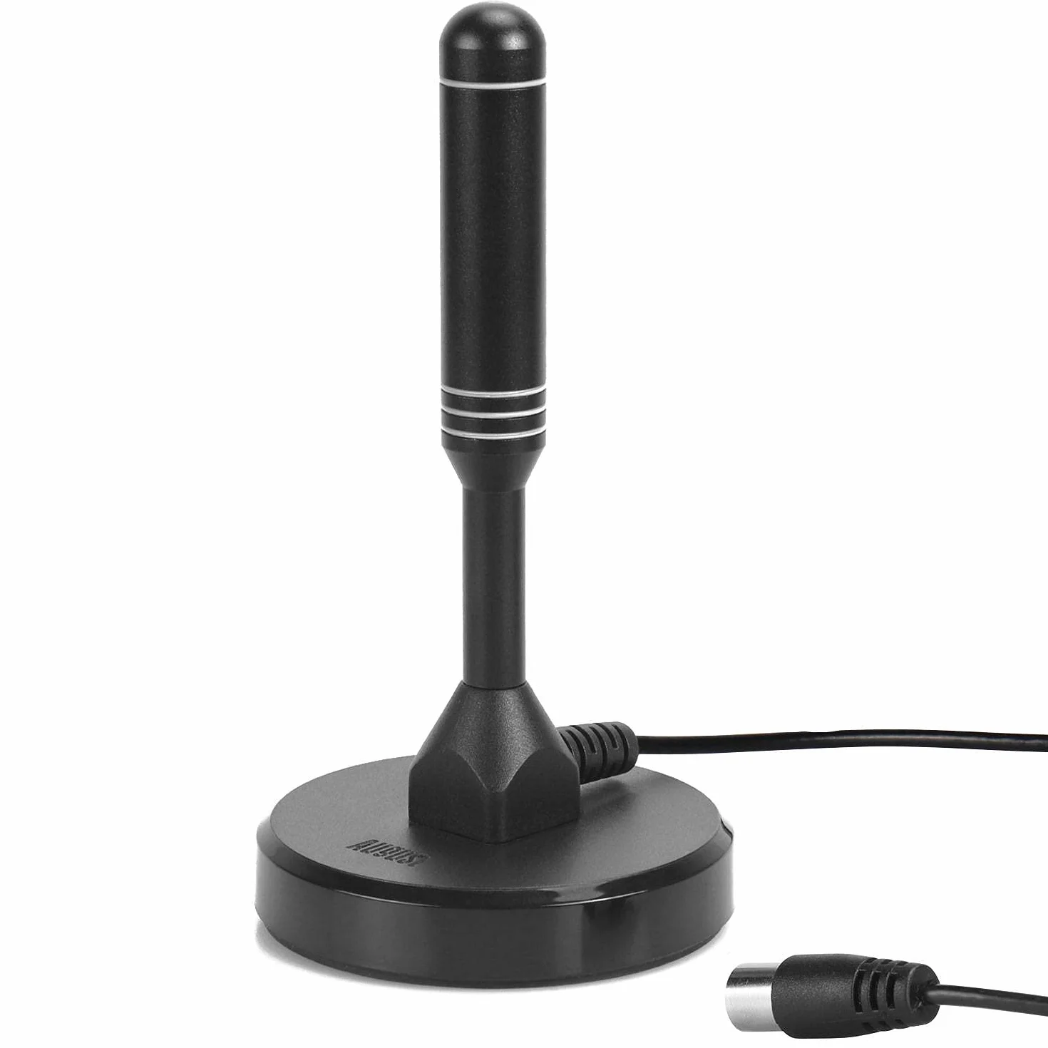 Antena TV Interior AUGUST DTA240 TDT HD España DVB-T DVB-T2 UHF VHF Alta Ganancia Magnética Portátil 2m Cable Negra