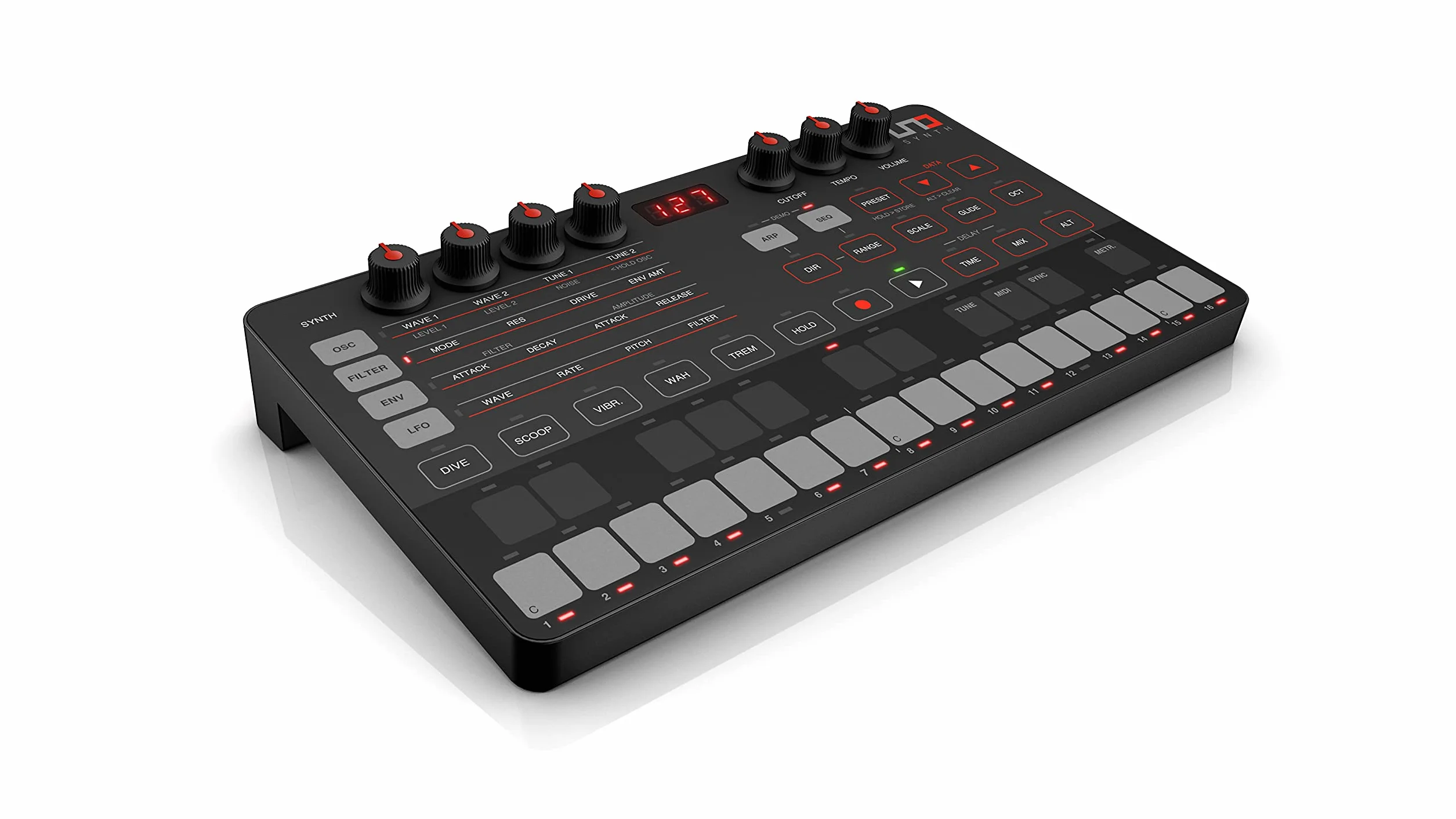 Ik Multimedia UNO Synth - Sintetizador analógico (USB, pantalla LED, VCO), color negro