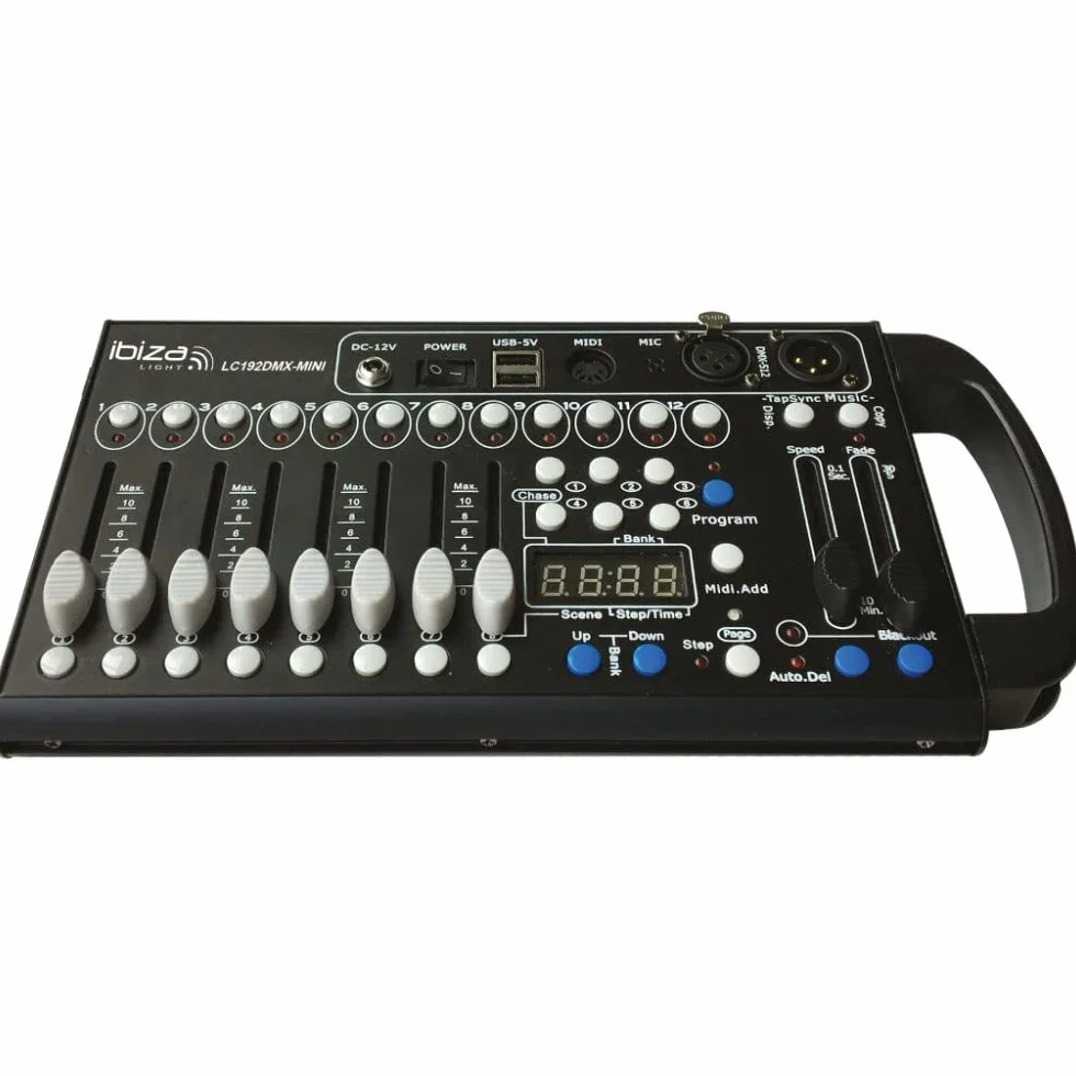 Ibiza - LC192DMX-MINI - Controlador DMX de 192 canales con 12 escáneres de 16 canales cada uno - Rackable 19" - Negro