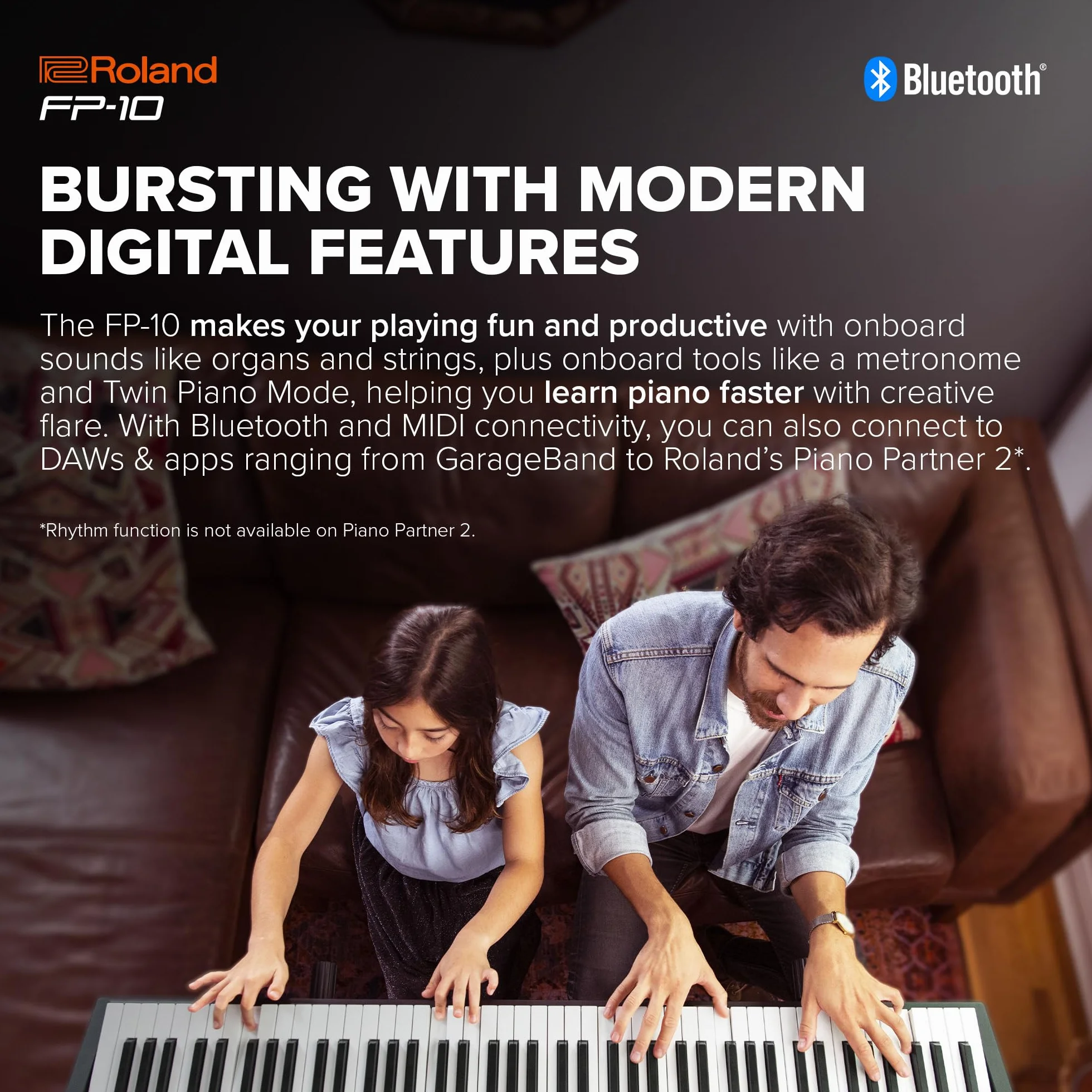 Roland FP-10 – Piano digital de 88 notas compacto con sonidos de SuperNATURAL Piano y teclado con sensaciones acústicas auténticas | Ideal para tocar en casa, estudiar y aprender técnicas correctas