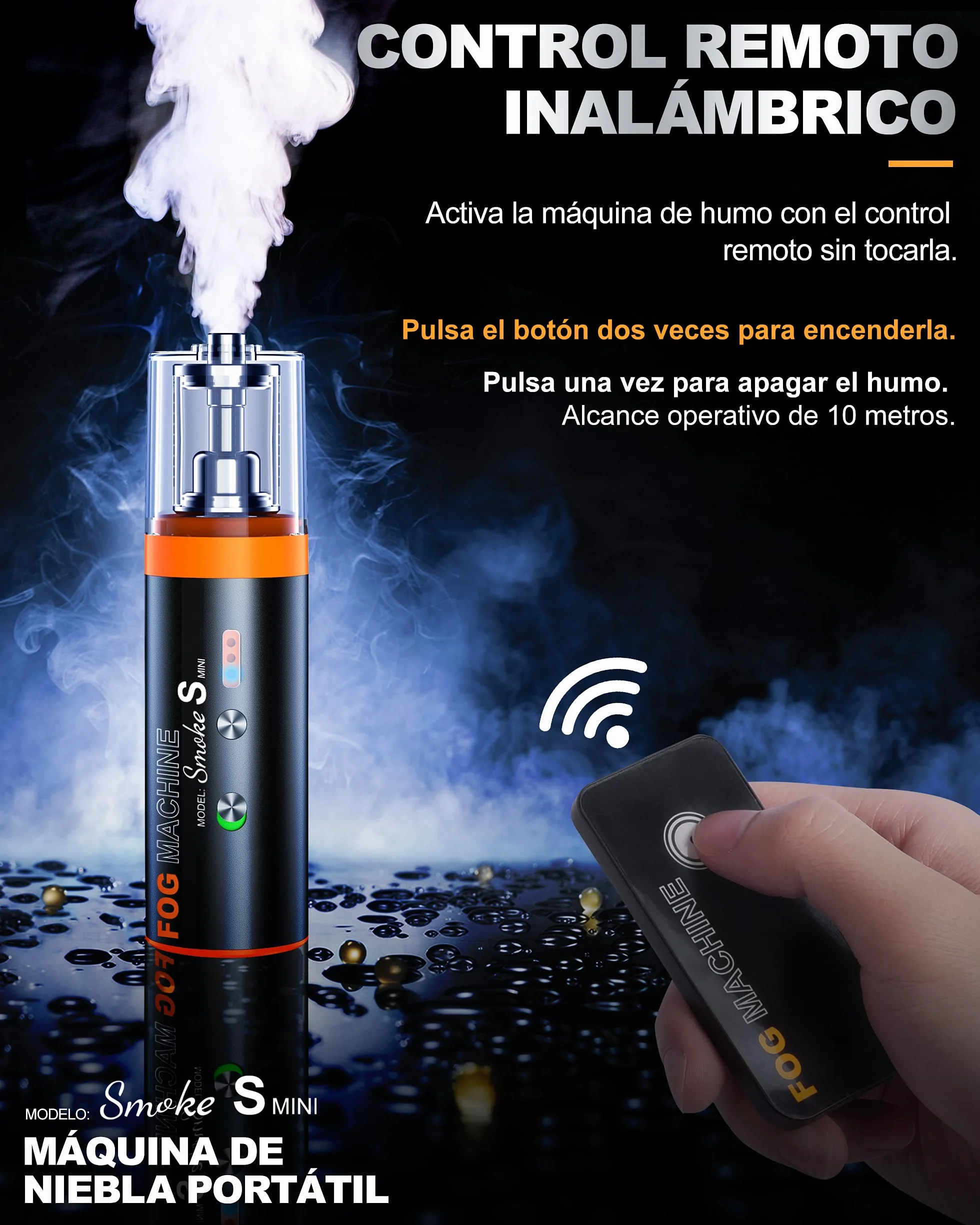 LENSGO Maquina de Humo Portatil con 60ml Líquido, Remoto Inalámbrico, Alimentado por Batería, Maquina de Niebla para Fotografía, Fiestas, Halloween, Bodas,Escenario, Smoke Mini