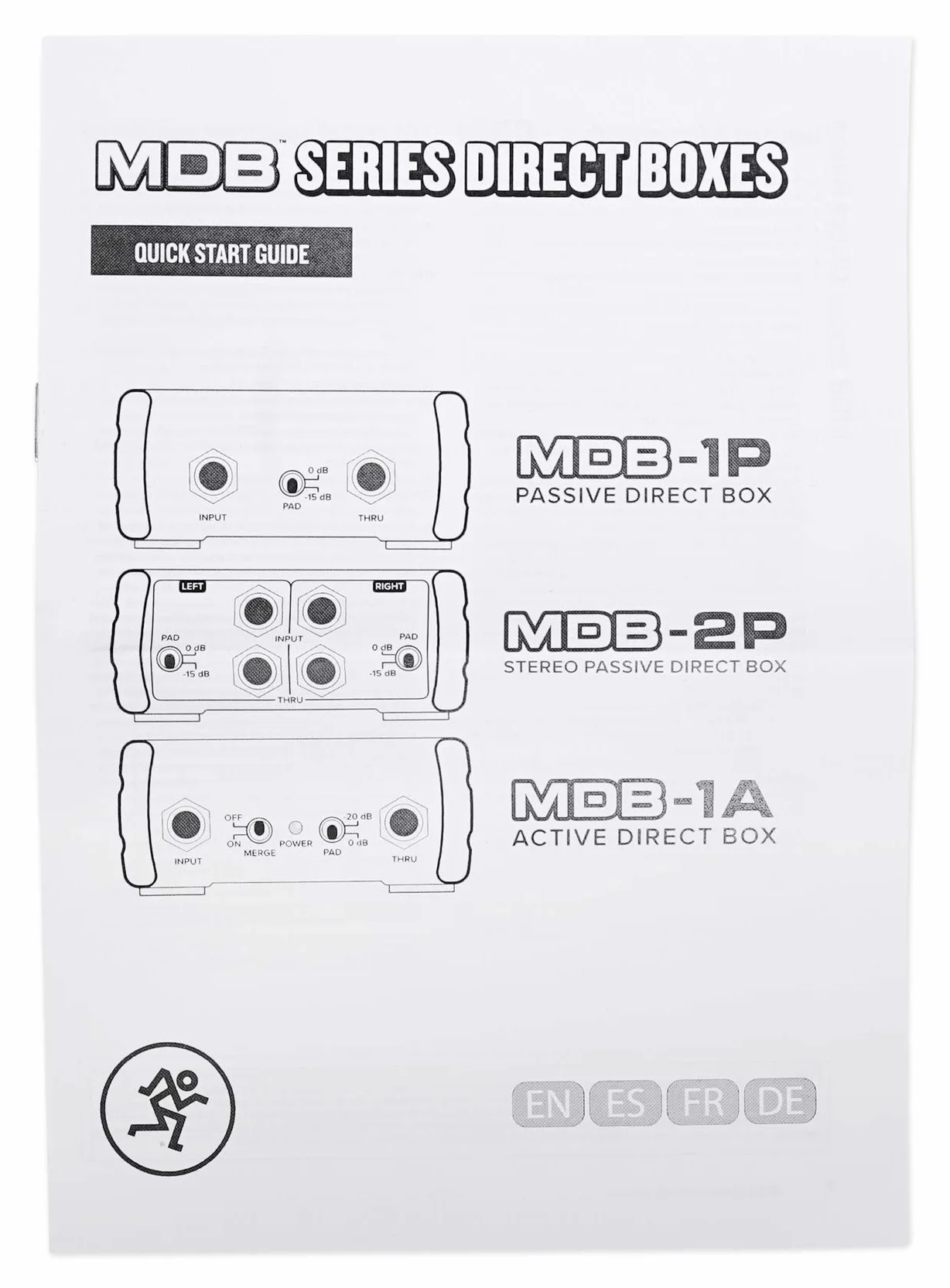 MACKIE MDB-1A caja de inyección directa (DI) activa con corte de graves, polaridad, Ground Lift, atenuador de -20 dB y Merge