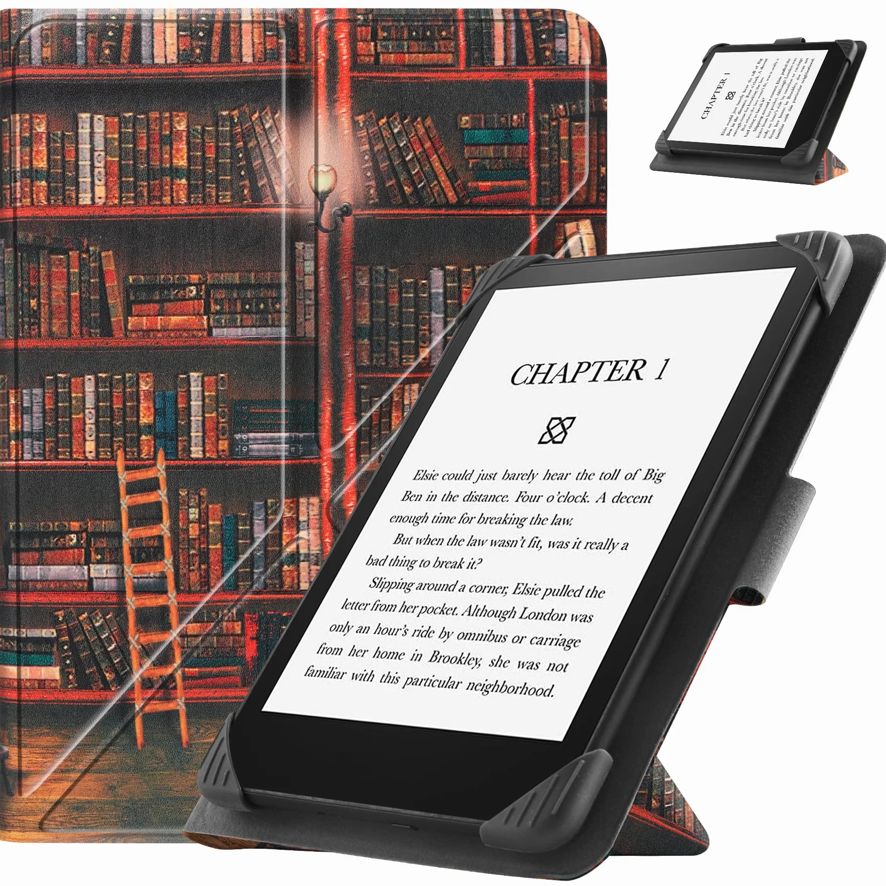 HGWALP Funda Universal para 6.8" 7" Paperwhite eReaders, Funda Folio Stand Soporte con Correa Compatible con 6.8 Pulgadas 7 Pulgadas Paperwhite Kindle/Kobo/Voyaga/Lenovo/Sony E-Readers-Library
