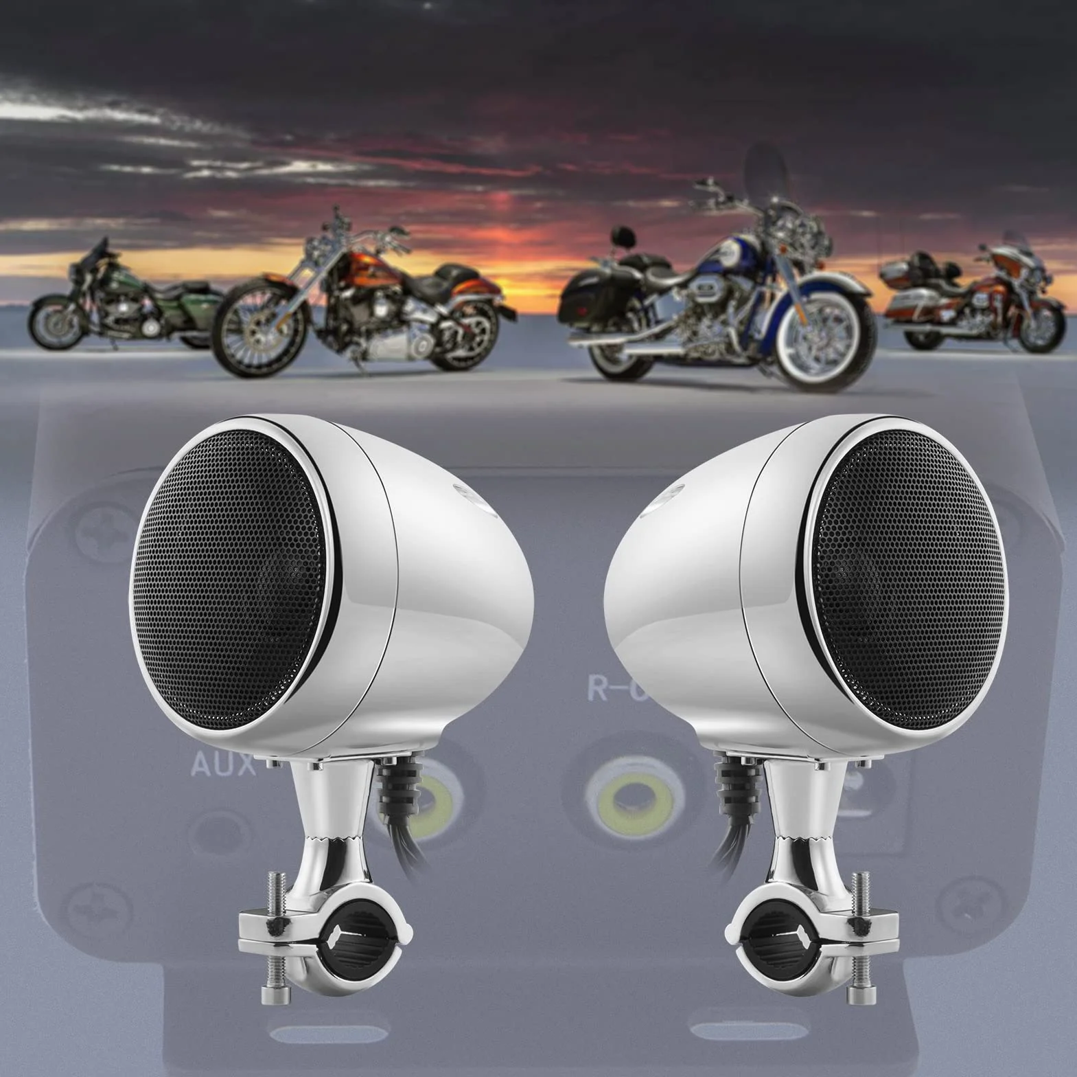 iMESTOU Amplificador de Motocicleta Sistema de Audio con AUX, MP3, Radio FM, 4 Pulgadas Rango Completo Impermeable Bluetooth Altavoces estéreo, Apto para Manillar de 1 a 1.5 Pulgadas, Motocicletas