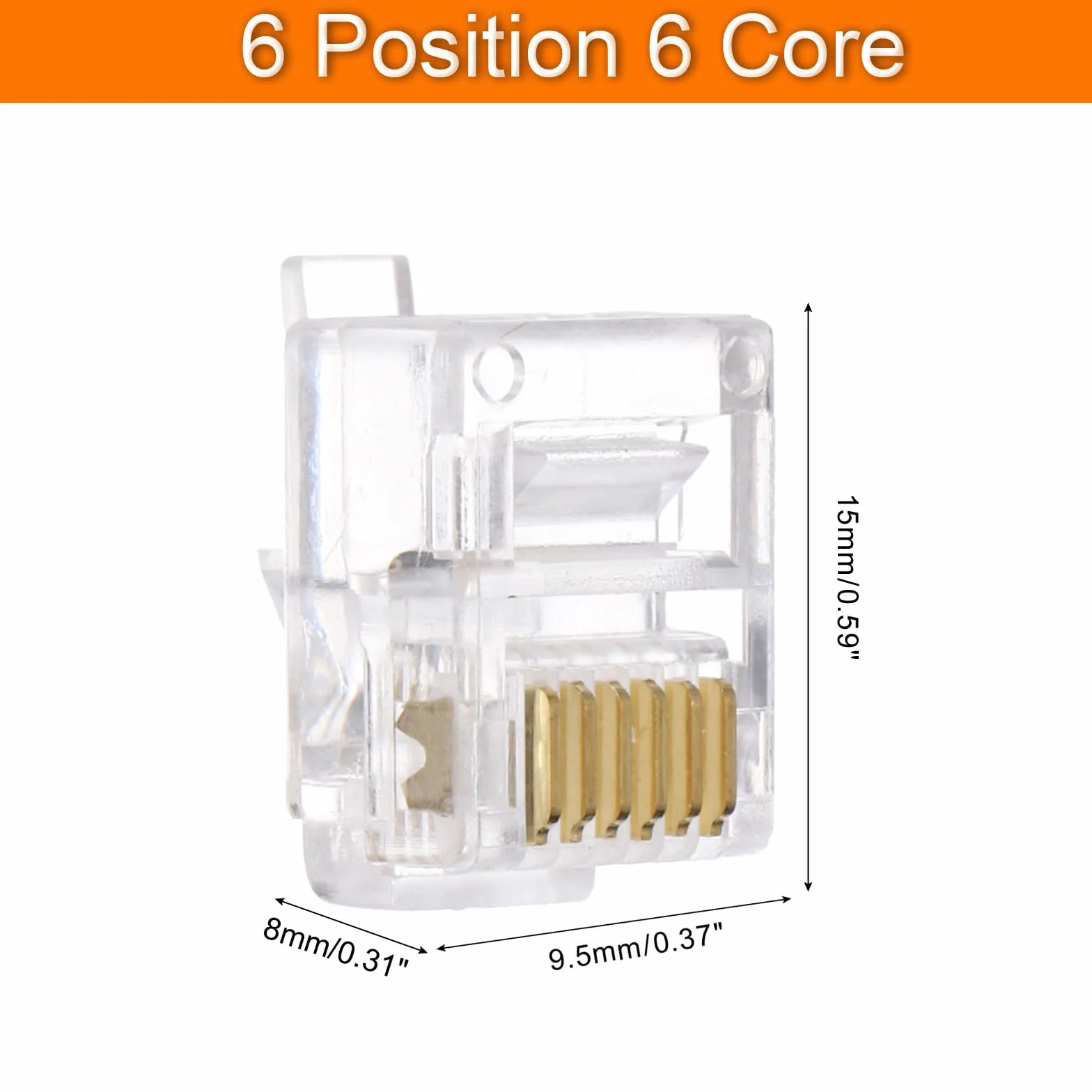 QUARKZMAN Conectores Macho RJ11 RJ12 Enchufe Modular Teléfono Núcleo Cobre 6P6C Transparente 20 Unidades