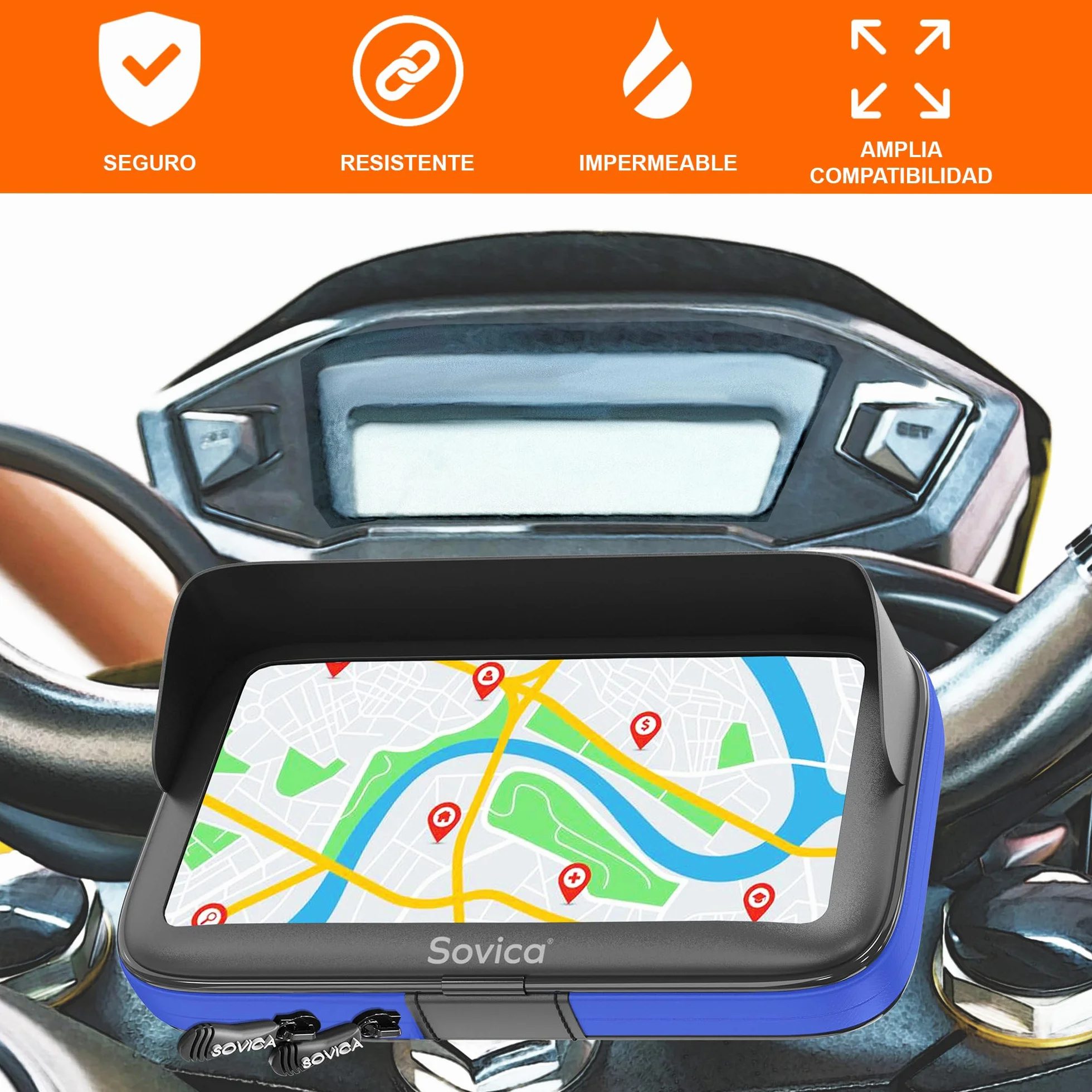 Sovica Soporte Móvil Moto Bicicleta Impermeable Funda con Visera 7.6" Smartphones Manillares Antivibración Azul