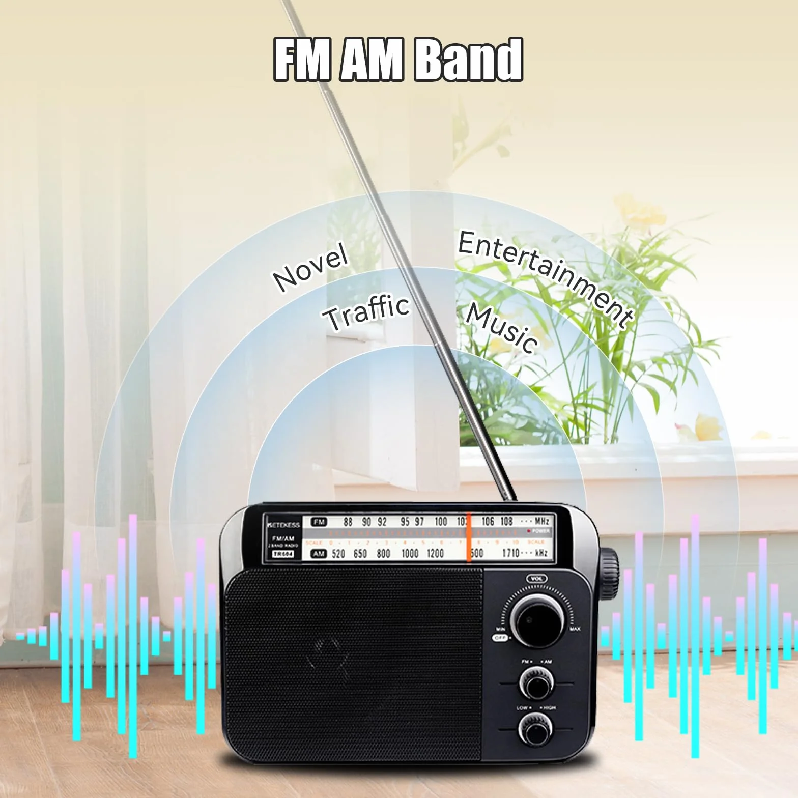 Retekess TR604 Radio portátil, Radio Am FM,Perilla Grande, Altavoz Grande,Admite Ajuste de Agudos y Graves, Fácil y Simple de Usar, Adecuado para Personas Mayores