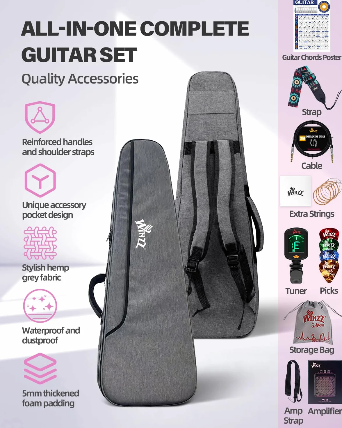 WINZZ - Kit de guitarra eléctrica para niños de 30 pulgadas, para principiantes, guitarra eléctrica mini de tamaño 1/4, conjunto completo de iniciación con amplificador, color rojo brillante