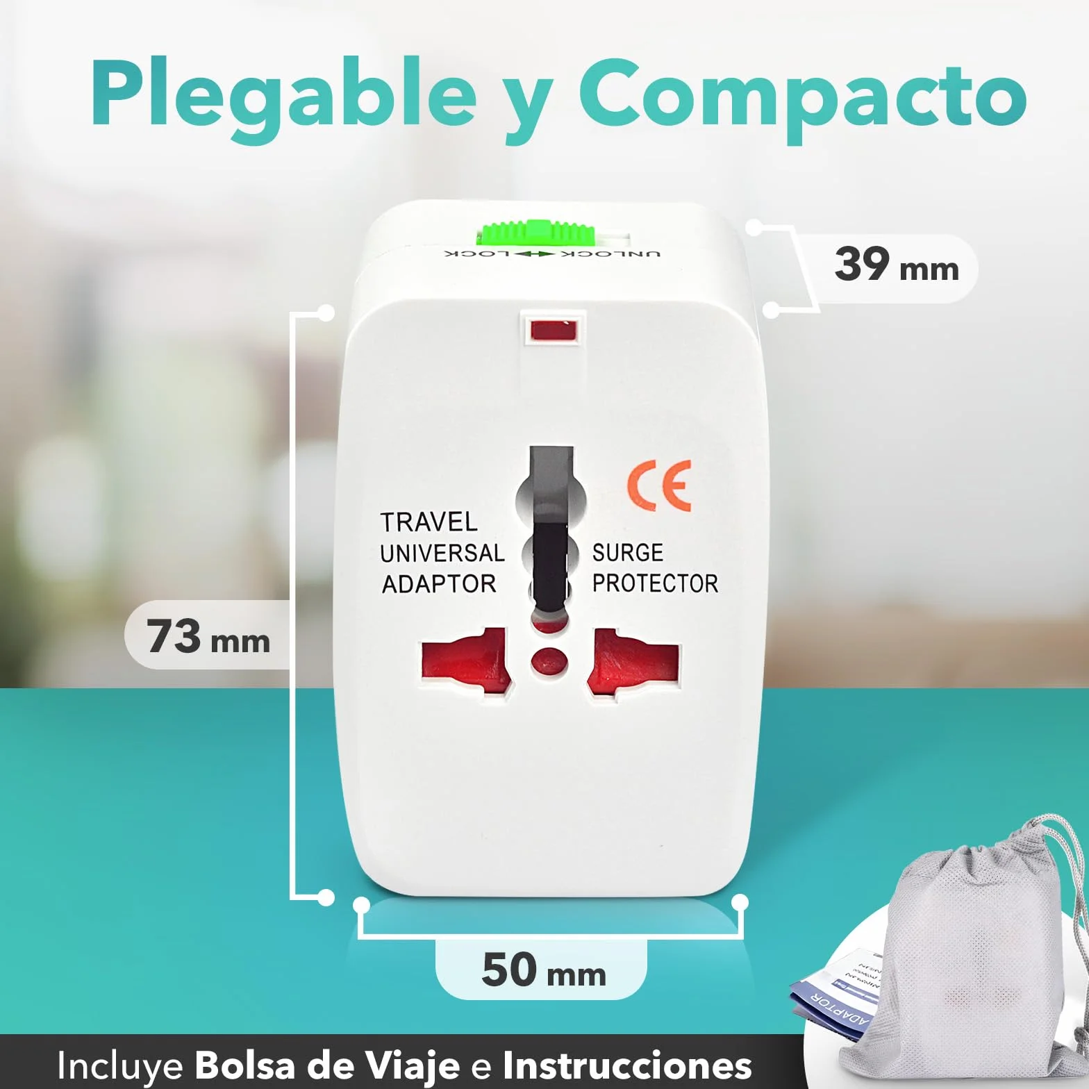 Pack de 2 – Adaptador Enchufe Universal de Viaje, Travel Adapter, Toma Internacional de Corriente, Todo en Uno – Compatible con más de 150 Países (Europa, Australia, UK, USA y más)