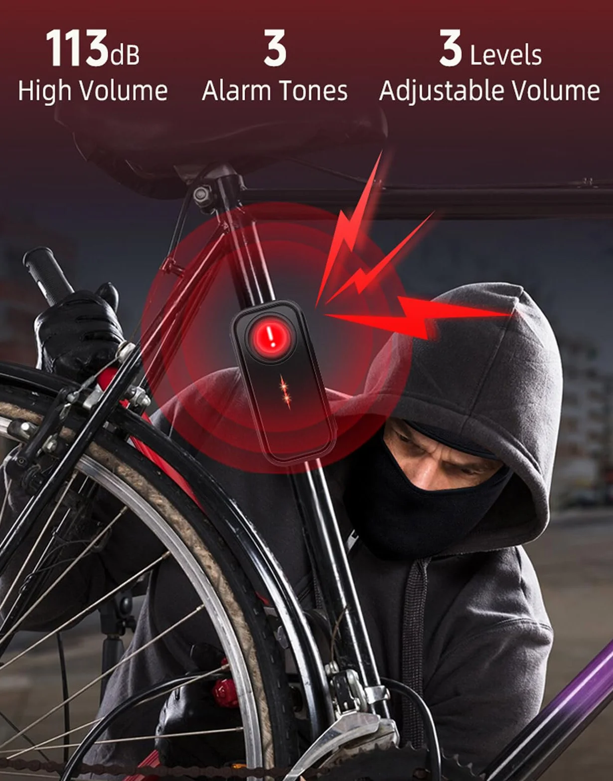 Mengshen 2 paquetes de alarma para bicicleta, 113 dB, IP66, resistente al agua, antirrobo, dispositivo de vibración, sensor de movimiento, sirena para bicicleta, coche, remolque, bicicleta eléctrica