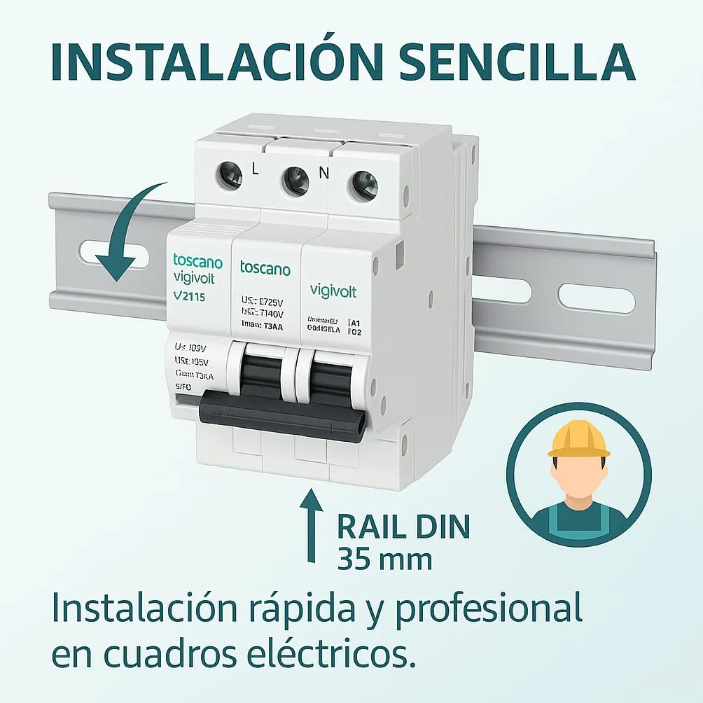 Rasmacor | Tóscano Protector Sobretensiones Transitorias y Permanentes 2P 32A COMBI-2P32T15 Toscano | No instalar en líneas sin neutro 240V | IGA 10kA | Imax 15kA | Montaje en Rail DIN
