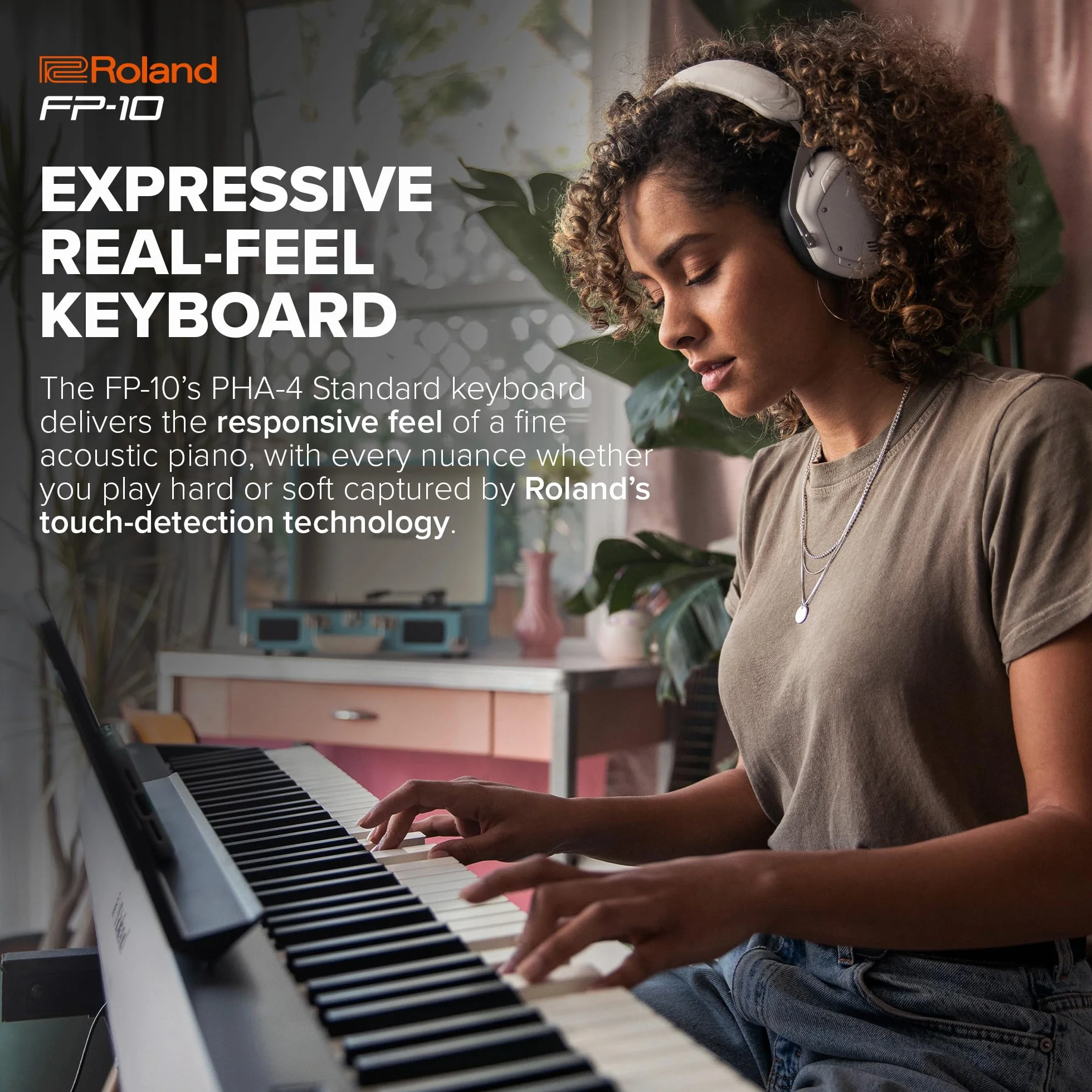 Roland FP-10 – Piano digital de 88 notas compacto con sonidos de SuperNATURAL Piano y teclado con sensaciones acústicas auténticas | Ideal para tocar en casa, estudiar y aprender técnicas correctas