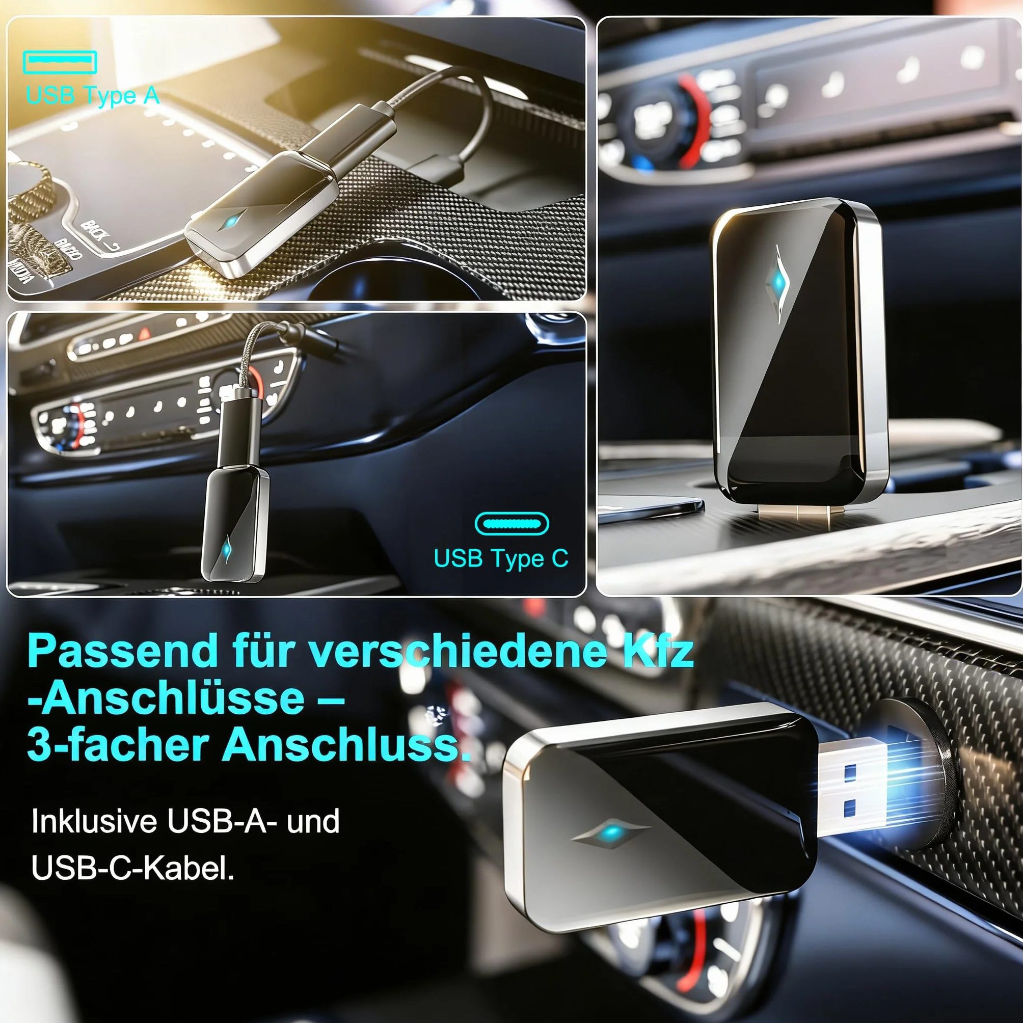 Adaptador inalámbrico para CarPlay, Adaptador Android Auto Inalámbrico de Conexión por Cable a Inalámbrica, Conectar y Usar, Mini y Estable, Compatible con iOS 9+ y Coches con CarPlay por Cable