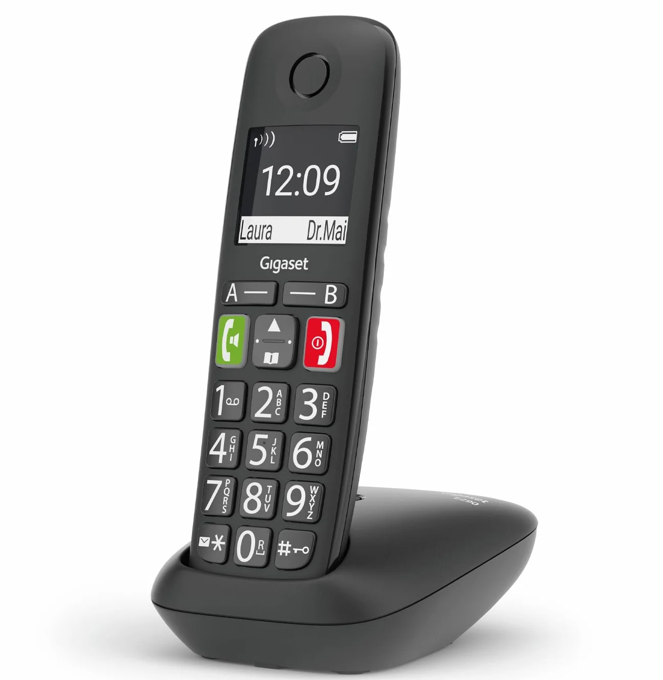 Gigaset E290 Teléfono DECT Inalámbrico Botones Grandes Pantalla Iluminada Blanco y Negro Control de Volumen Negro