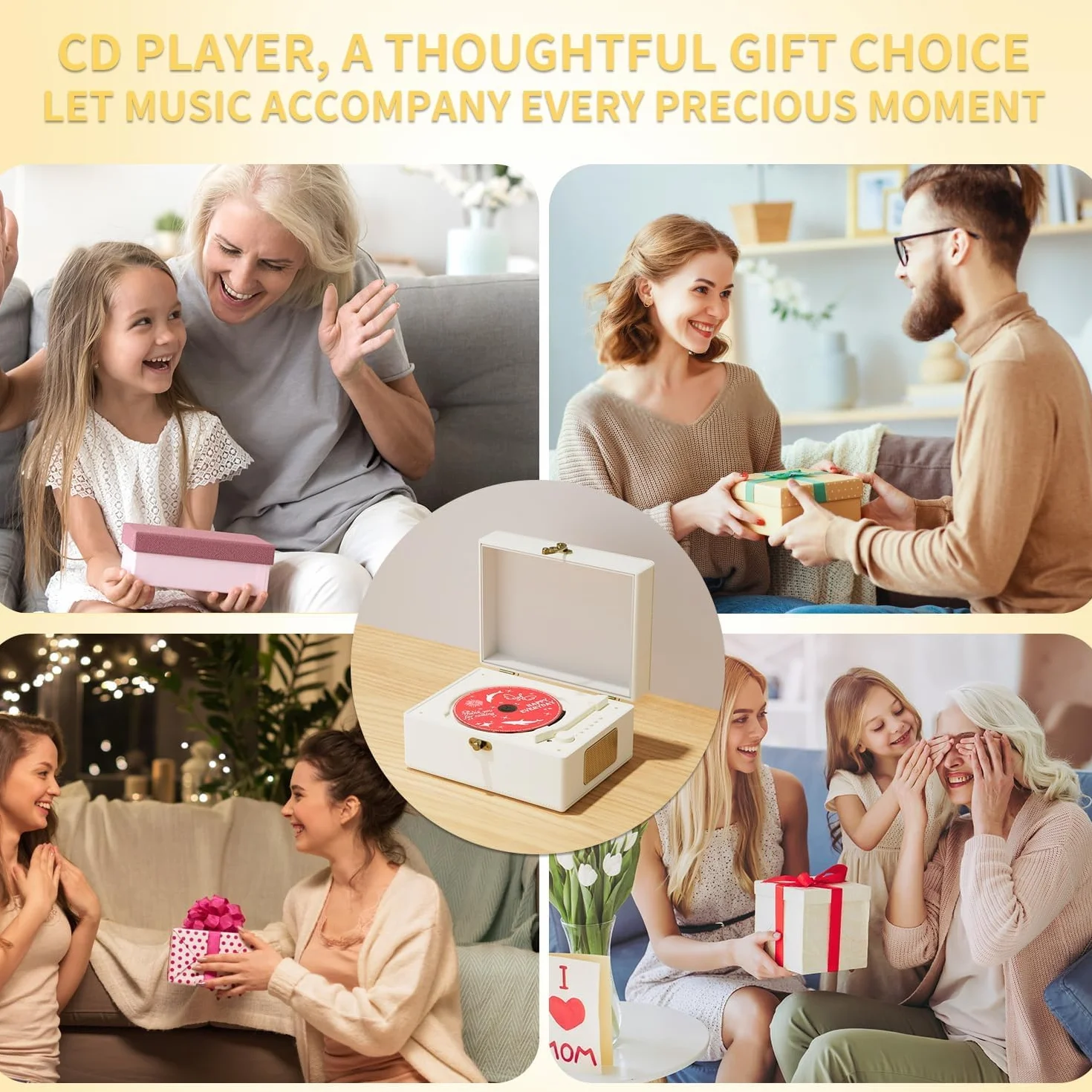 Yintiny Reproductor de CD recargable de cuero con Bluetooth blanco