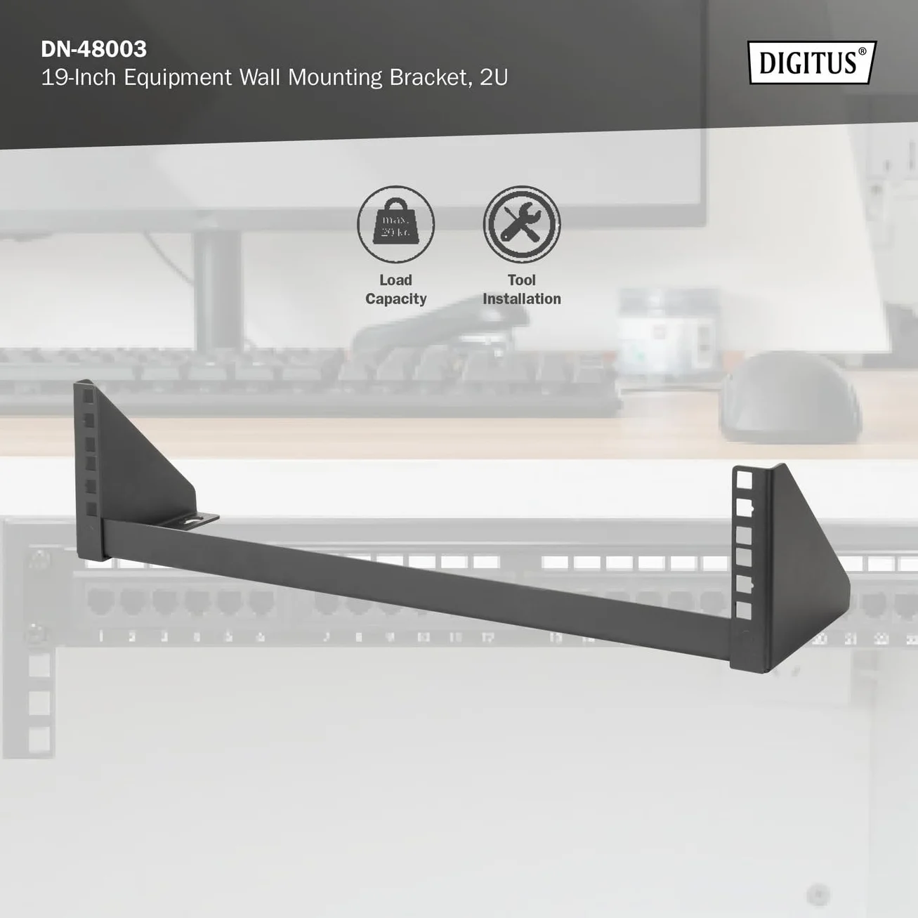 DIGITUS DN-48003 – Marco de 19 Pulgadas – 2U – Marco Universal para Equipos de 19 Pulgadas – Montaje Vertical en Pared – Sin Montar – para Accesorios de Audio y vídeo – 105 x 504 x 151 mm – Negro
