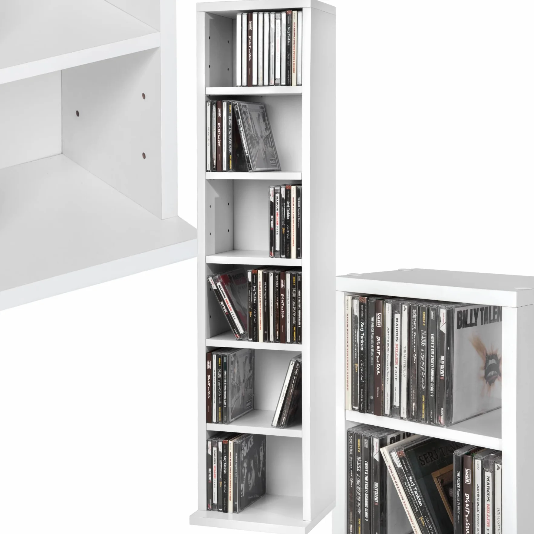 tectake® Estantería de Pared, Efecto Madera, 6 Compartimentos, Estantes Ajustables en Altura, para 102 CDs, Fácil de Montar, Almacenamiento, Decoración Habitación, Muebles Salón, Librería - Blanco
