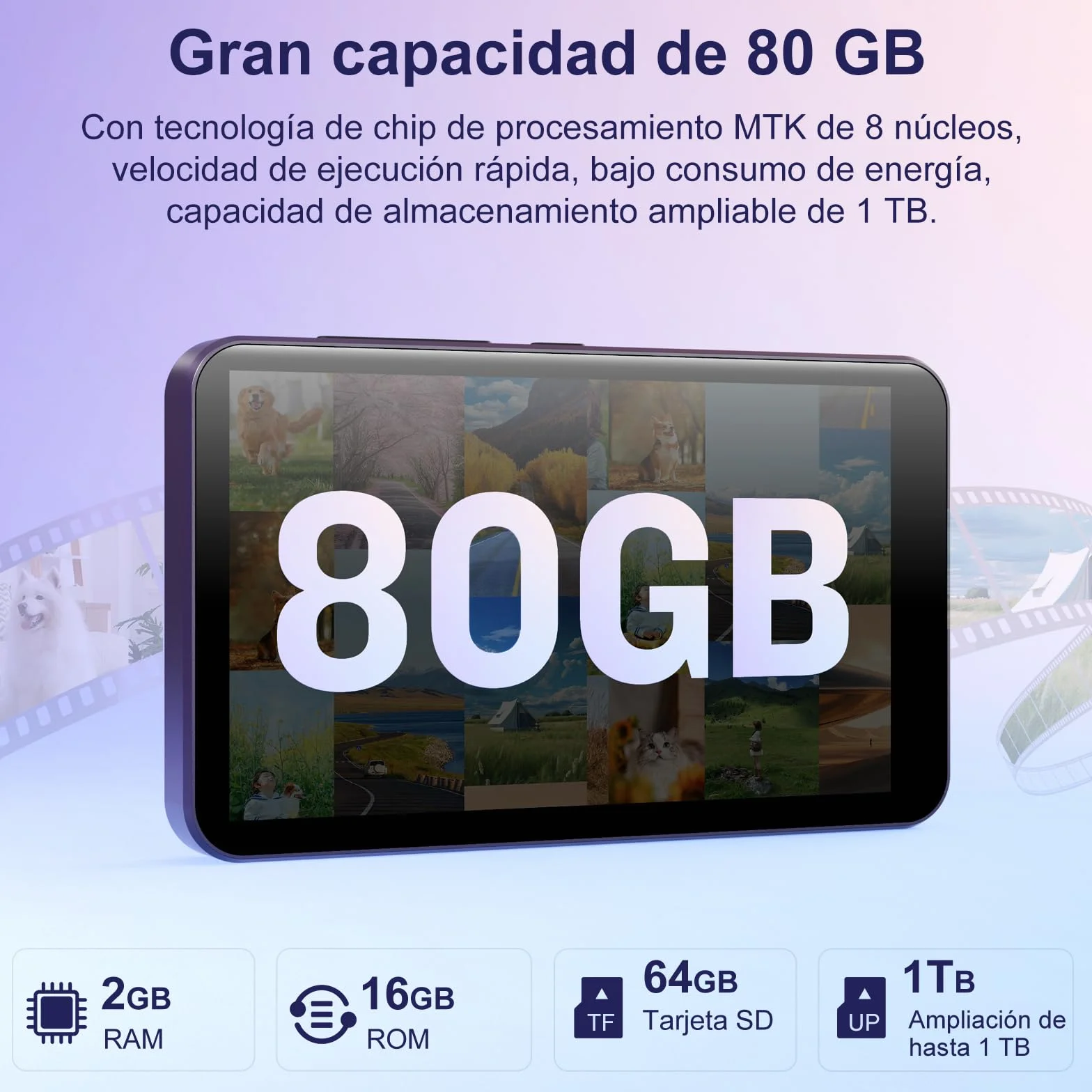 Reproductor MP3 80GB WiFi Bluetooth Pantalla Táctil IPS 4 Pulgadas Android Spotify Audible Amazon Music Deezer
