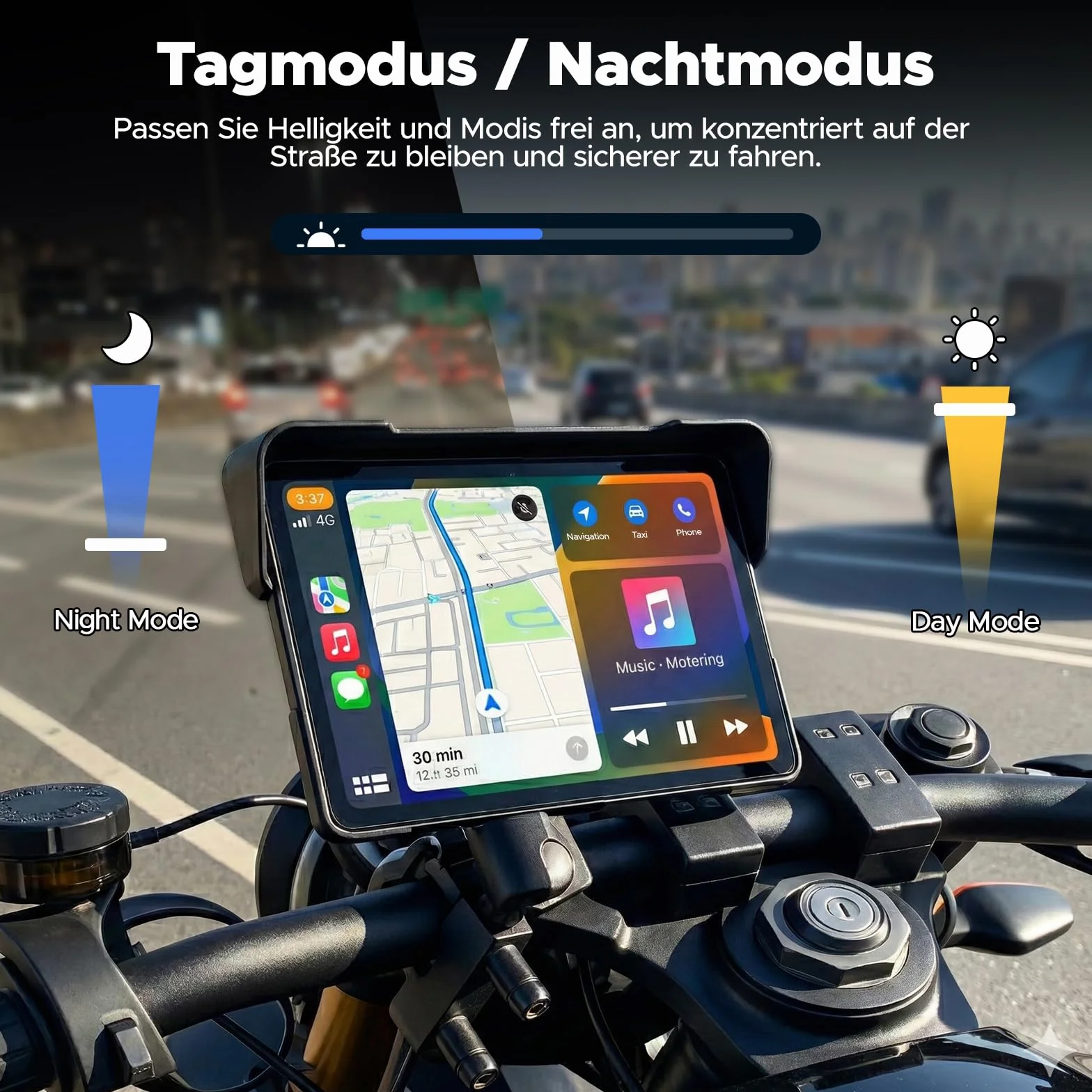 Volam Pantalla Carplay para Motocicleta, CarPlay y Android Auto Inalámbricos, 7 Pulgadas Pantalla Táctil Impermeable IP67 con Navegación GPS, Doble Bluetooth, Asistente de Voz, Plug y Play