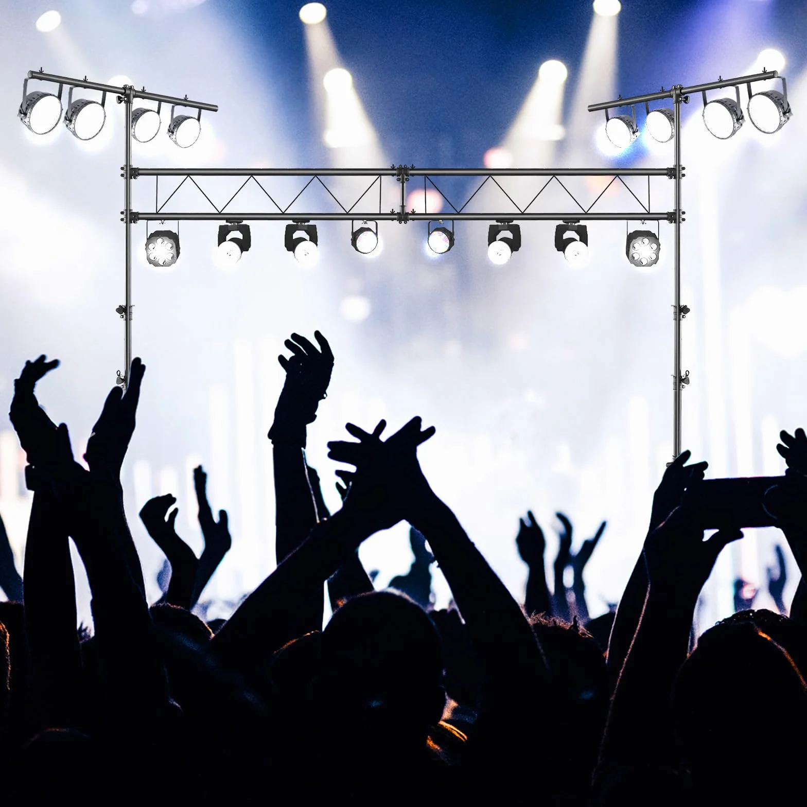 COSTWAY Soporte de Luz Profesional de Metal, Ajuste de Altura 180-350 cm, Soporte de Luces LED con Barras Extensibles, 32 Puntos de Montaje, Truss para Bandas, Salones de Fiestas, DJs