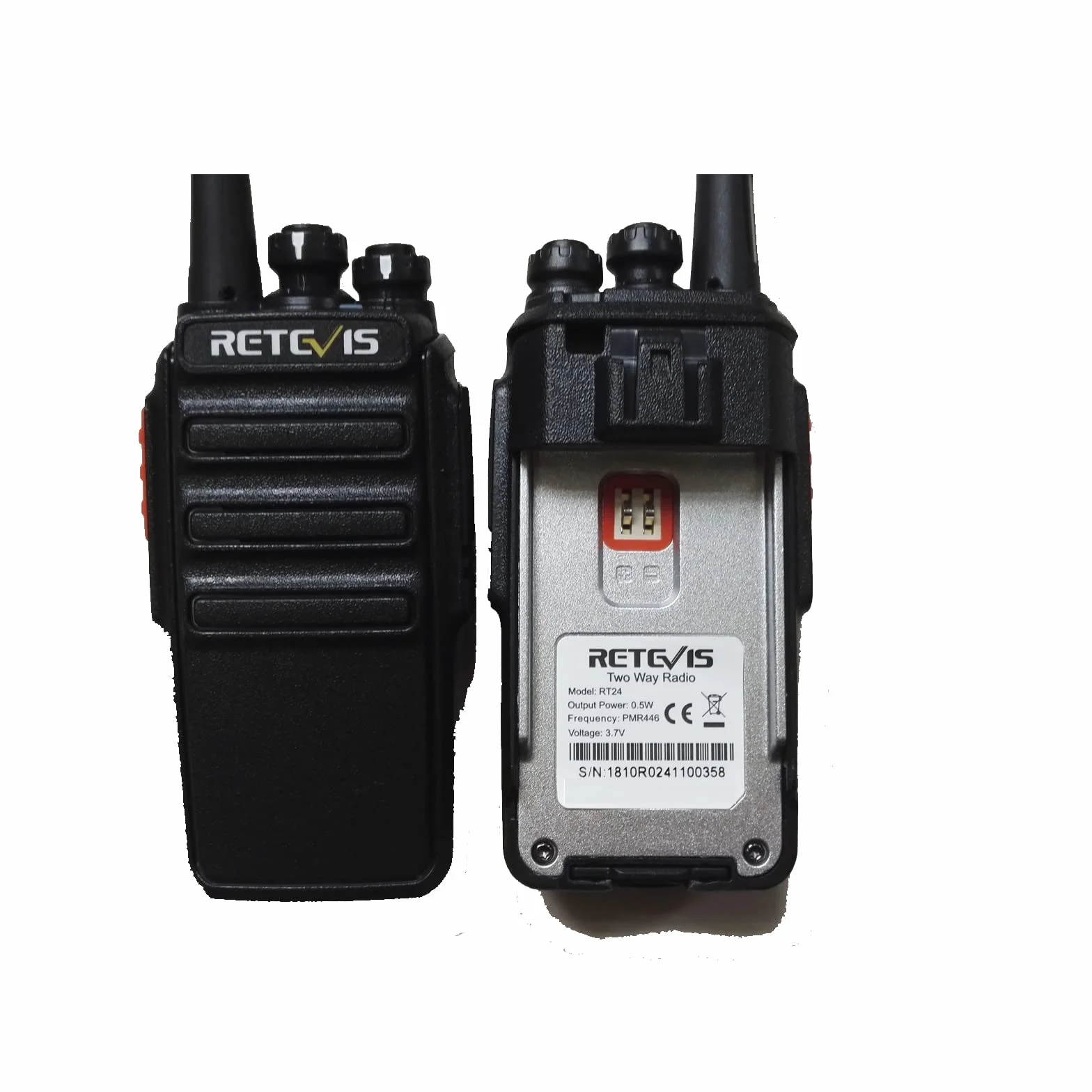 Retevis RT24 Walkie Talkie, Sonido es Claro Walkies Profesionales PMR446 sin Licencia 16 Canales CTCSS/DCS VOX Walkie Talkie con Auriculares y Cargador Europeo, para Adultos (Negro, 1 Par)