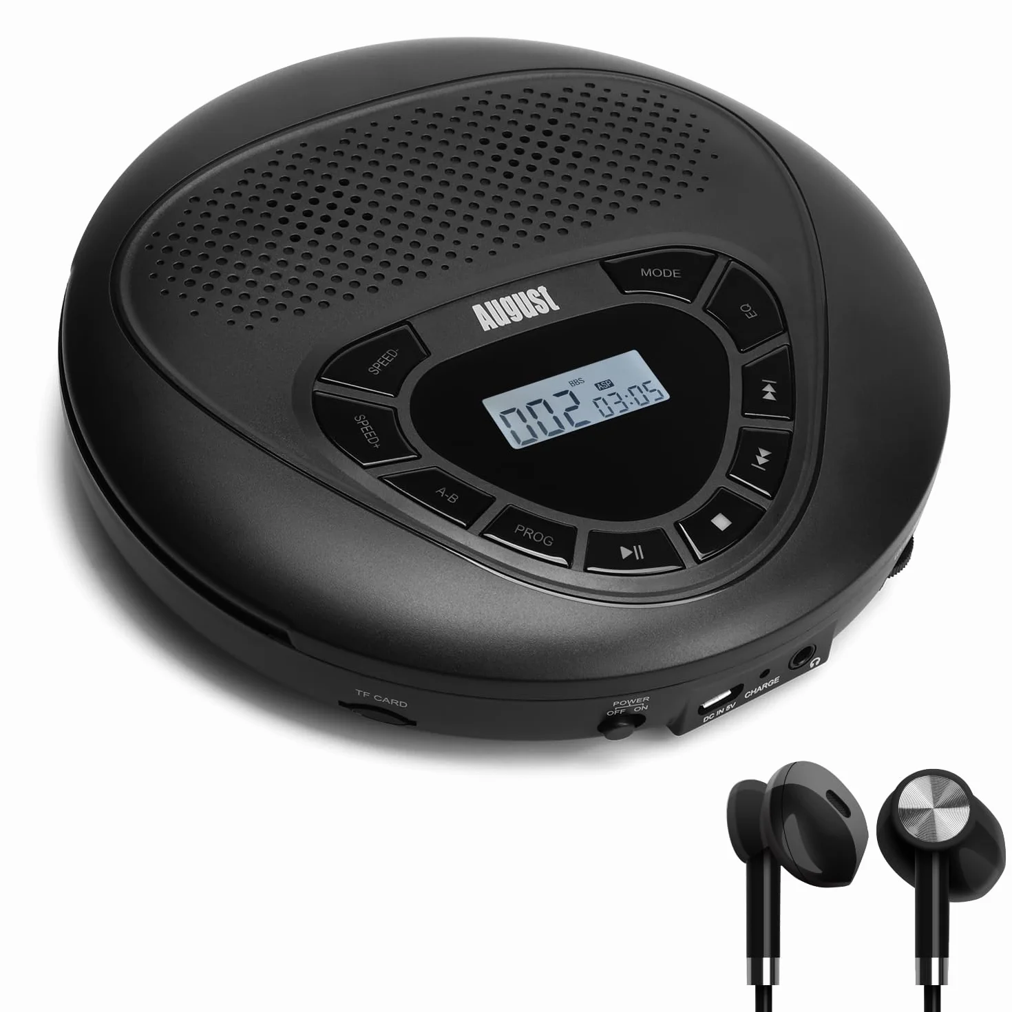 August SE10 Reproductor de CD Portátil con MP3, Batería Recargable, AUX, Anti-Shock