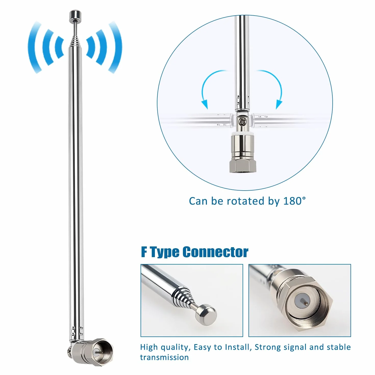 VooGenzek 2 Piezas Antena Telescópica FM Interior DAB Radio Aerial 100cm 7-Seccion 75 Ohmios con 3 Adaptadores Compatible con Denon
