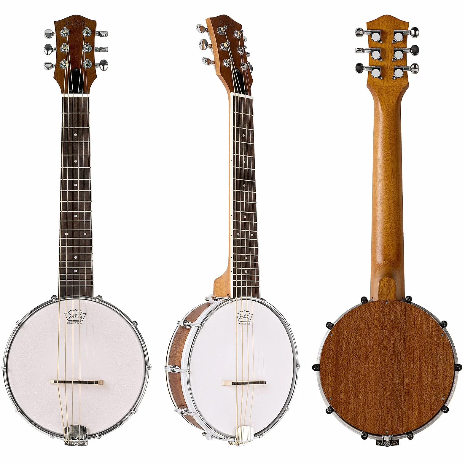 Mulucky Banjo de 6 cuerdas, tamaño de concierto de guitarra Banjo de 26 pulgadas, mini banjitar, parte trasera cerrada de madera maciza, kit para principiantes con bolsa de armadura, afinador, púas de