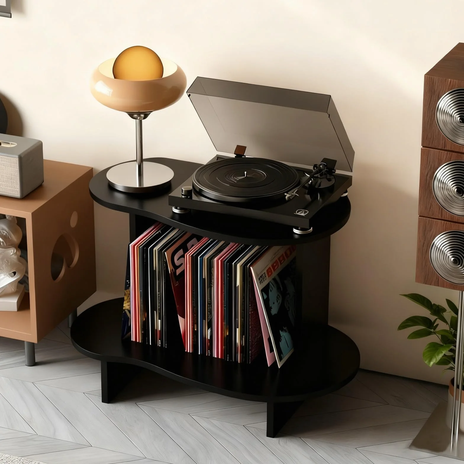 Soporte para Tocadiscos de 2 Niveles, Mesa para Discos de Vinilo para Discos, Muebles de Grabador, Estantería para Estudio, Dormitorio, Estilo Industrial(Negro)
