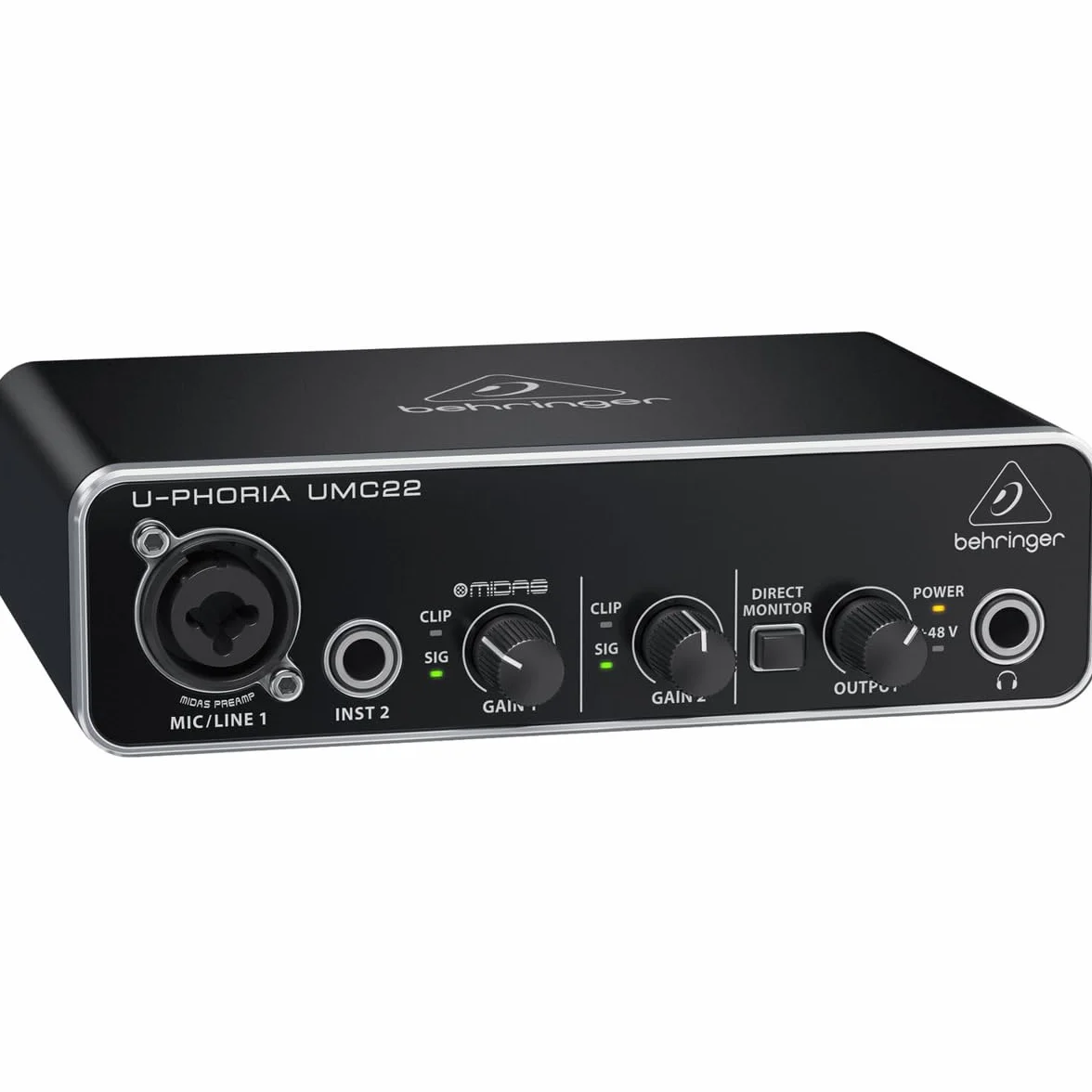 Behringer UMC22 2x2 USB Audio Interface, 48 kHz, with MIDAS-Designed Mic Preamplifier for Microphones and Instruments