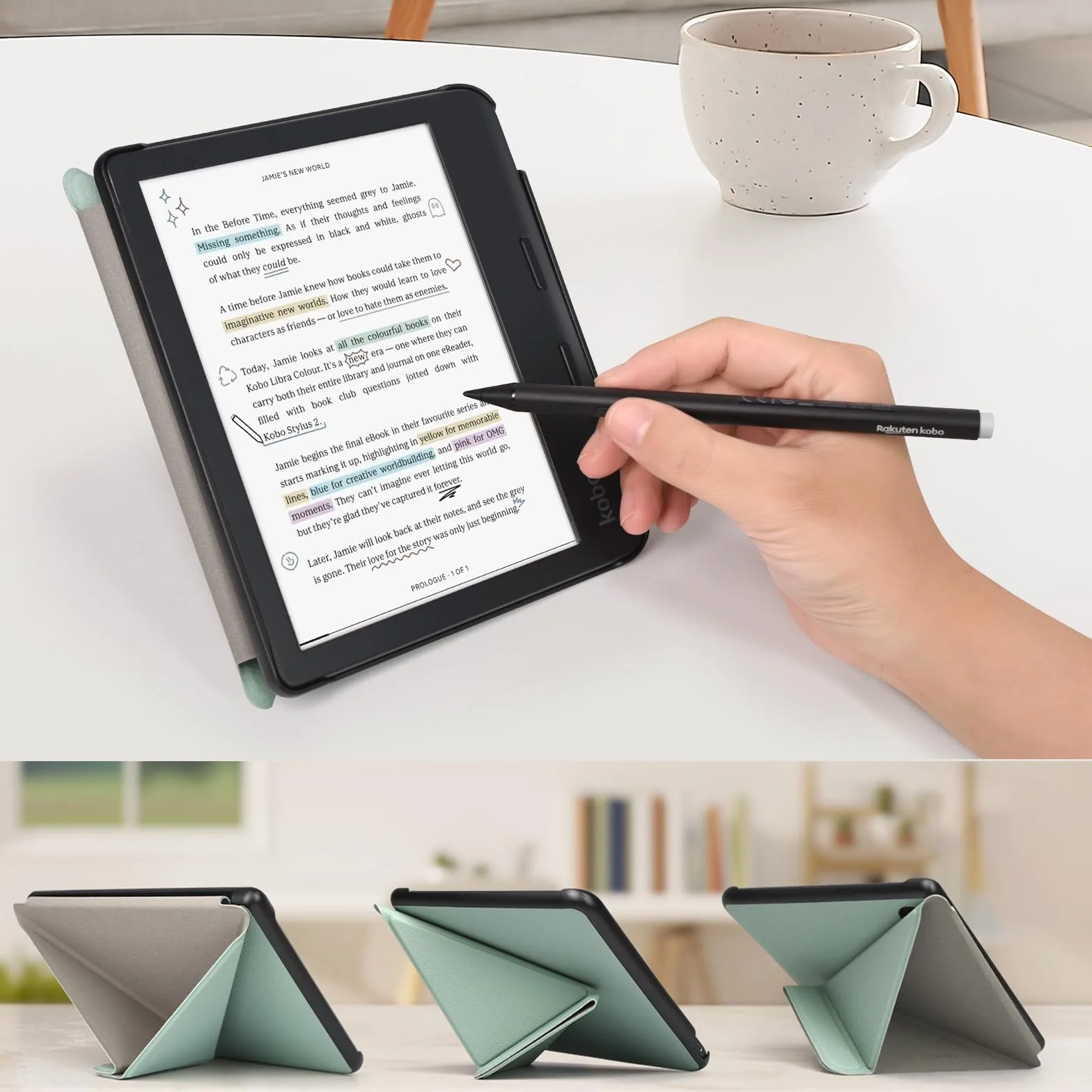 Funda para Kobo Libra Colour, Tolino Vision Colour 2024, Cubierta Plegable con Suspensión/Activación Automática, Verde Esmeralda